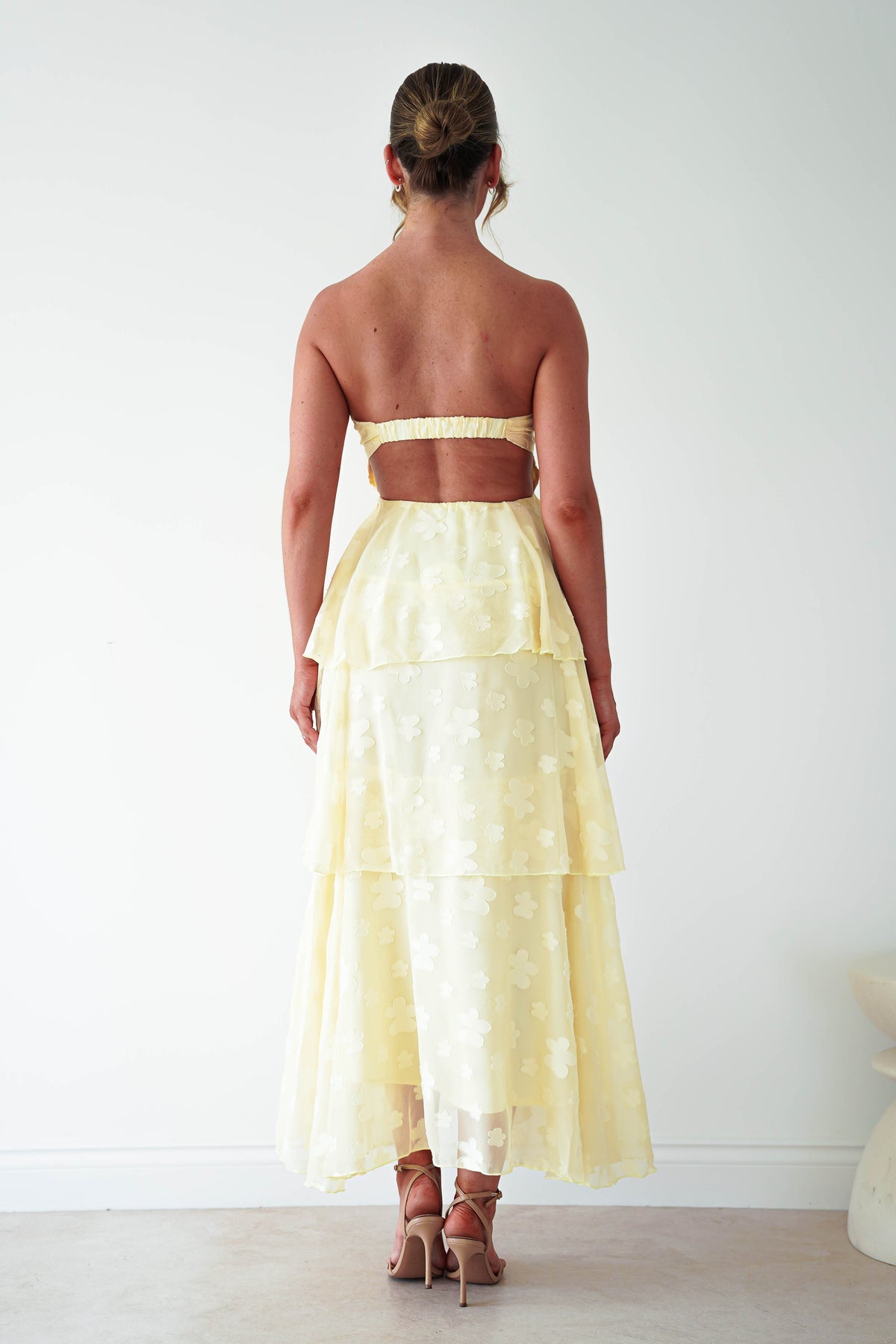 Brailey Strapless Floral Embossed Maxi Dress | Yellow-Oh Hello Clothing