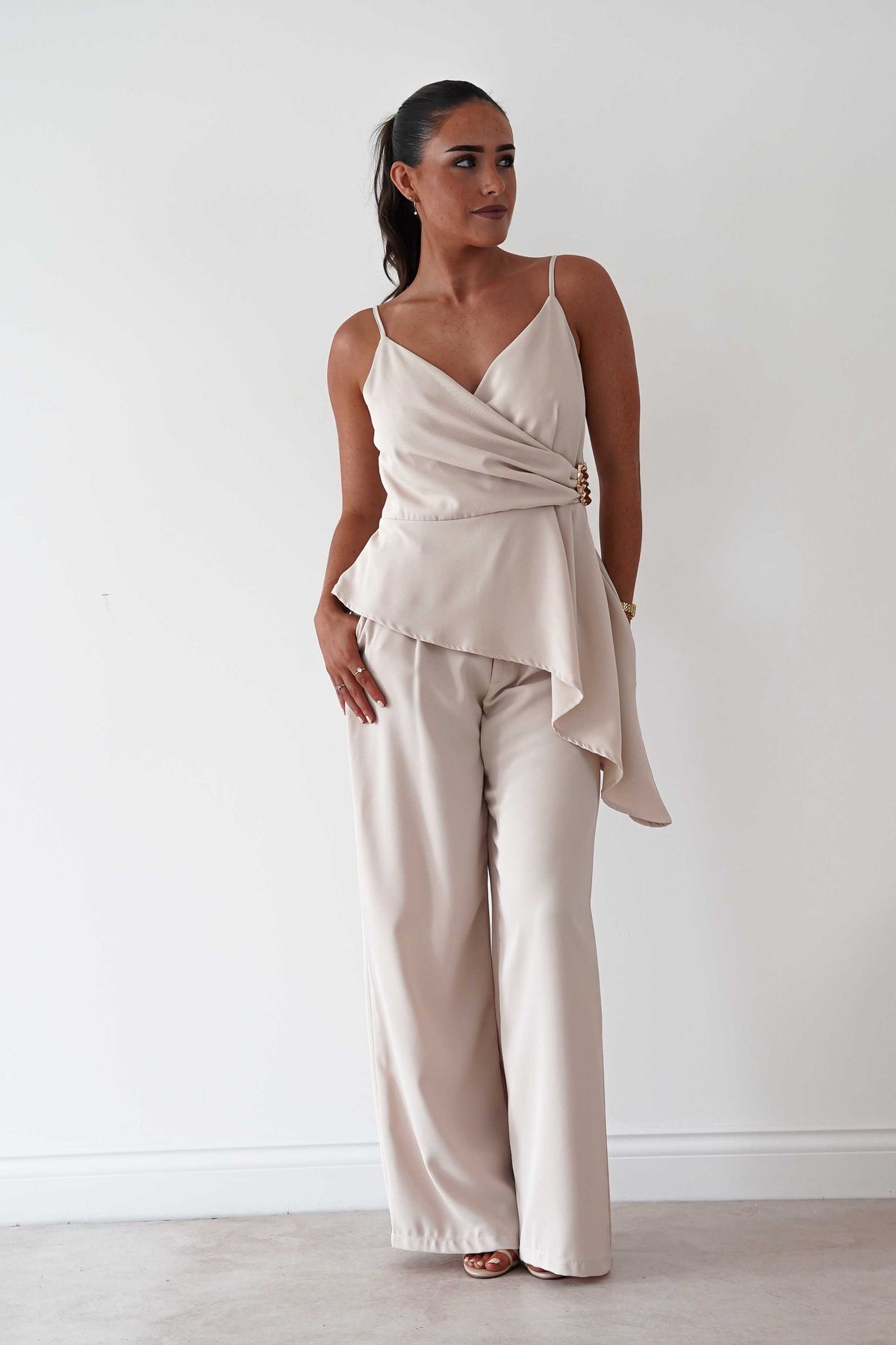Bridget Asymmetric Co-Ord Set | Cream-Oh Hello Clothing