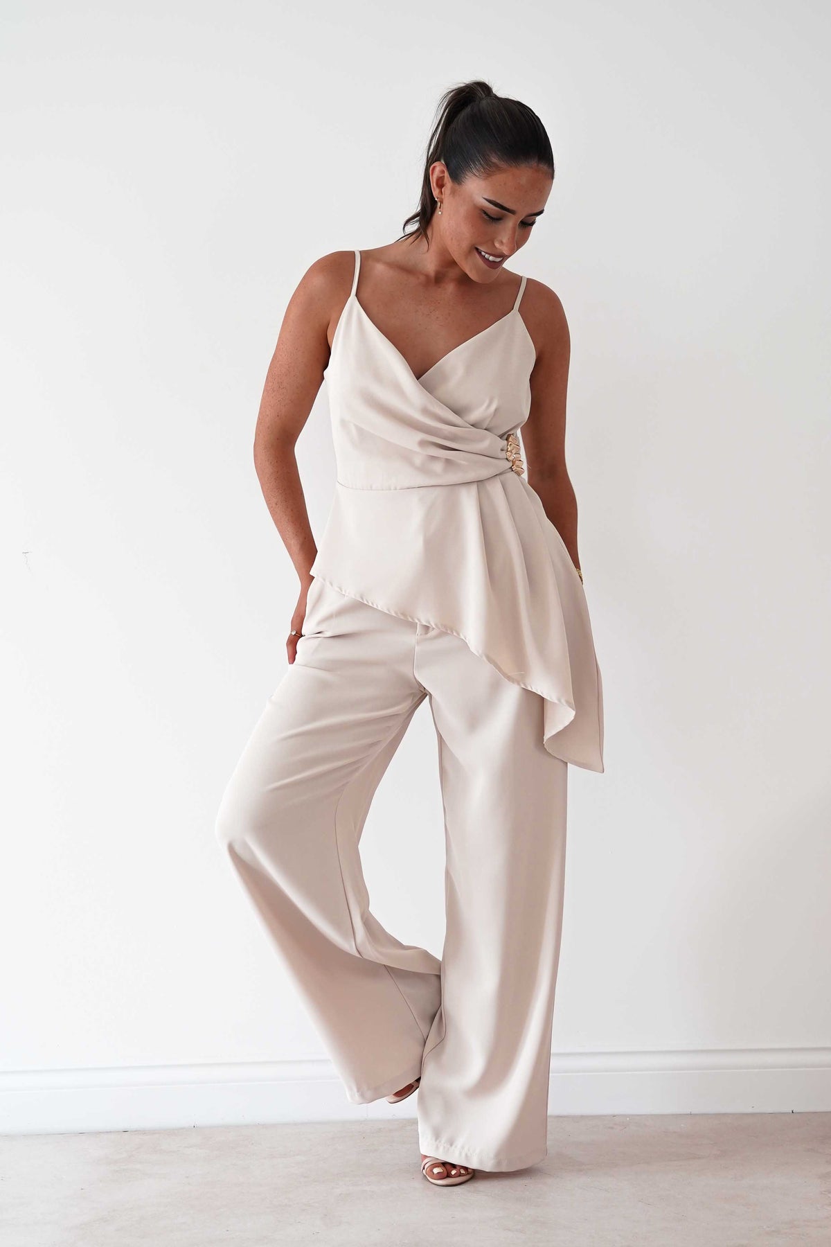 Bridget Asymmetric Co-Ord Set | Cream-Oh Hello Clothing