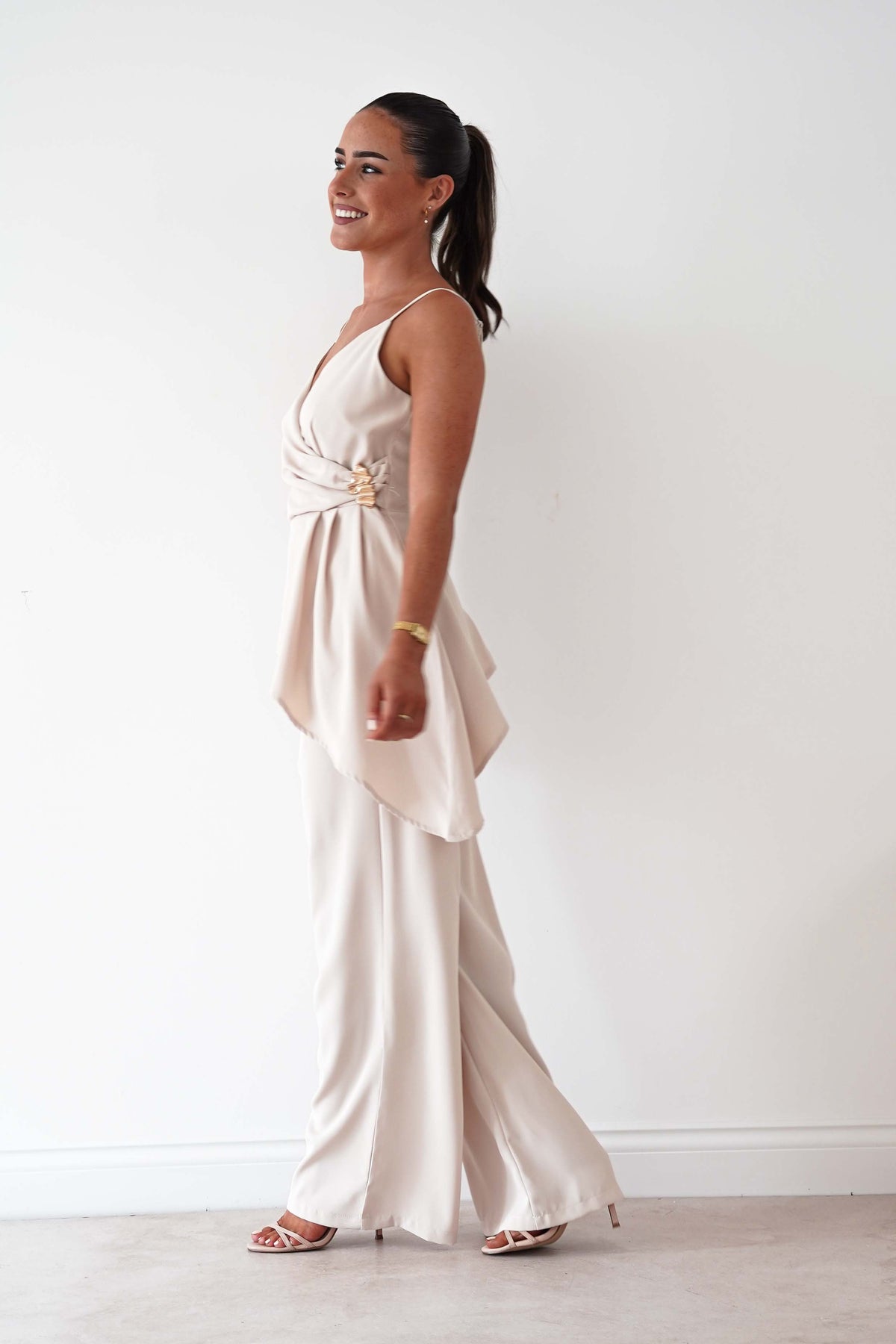 Bridget Asymmetric Co-Ord Set | Cream-Oh Hello Clothing