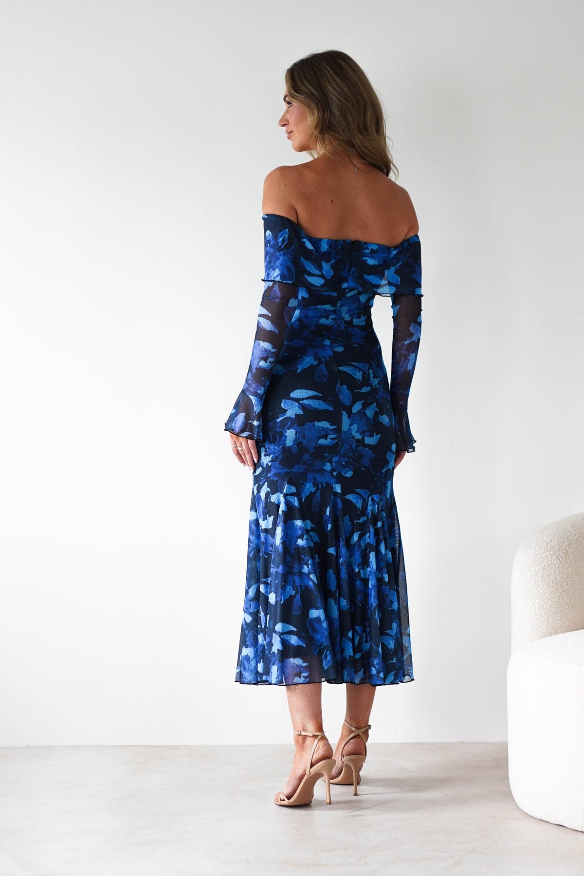 Bryanna Long Sleeve Mesh Maxi Dress | Blue Floral-Oh Hello Clothing