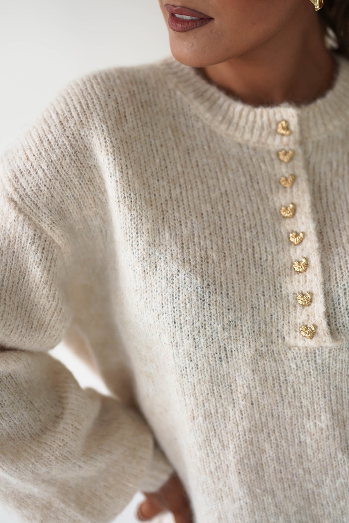 Calix Button Detail Knit Jumper | Beige-Oh Hello Clothing