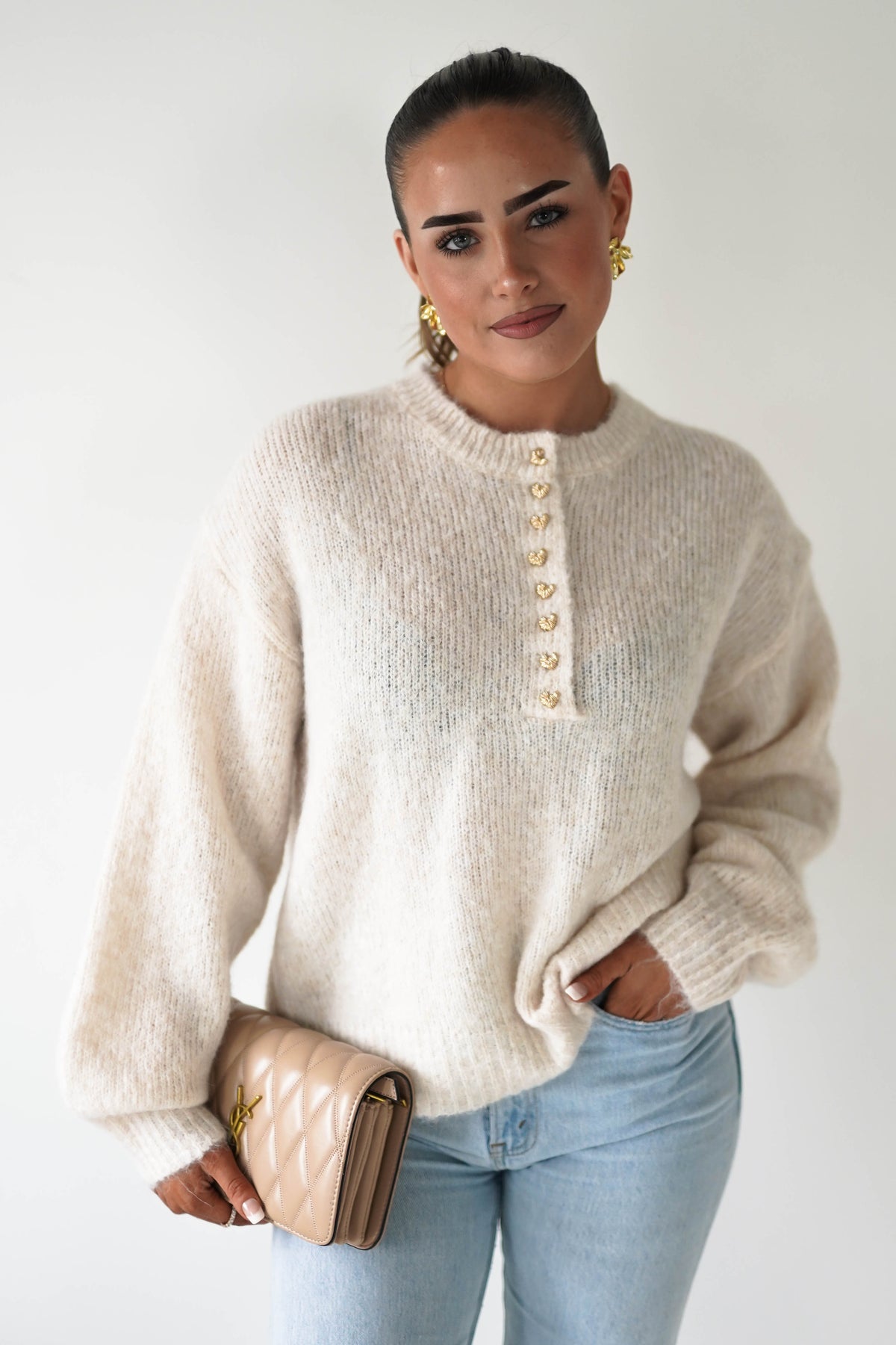 Calix Button Detail Knit Jumper | Beige-Oh Hello Clothing