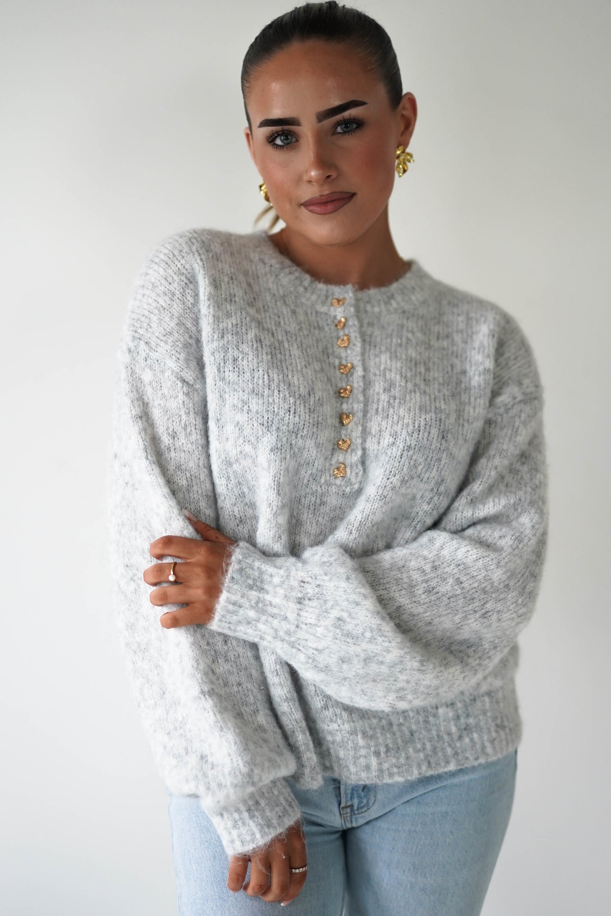 Calix Button Detail Knit Jumper | Grey-Oh Hello Clothing