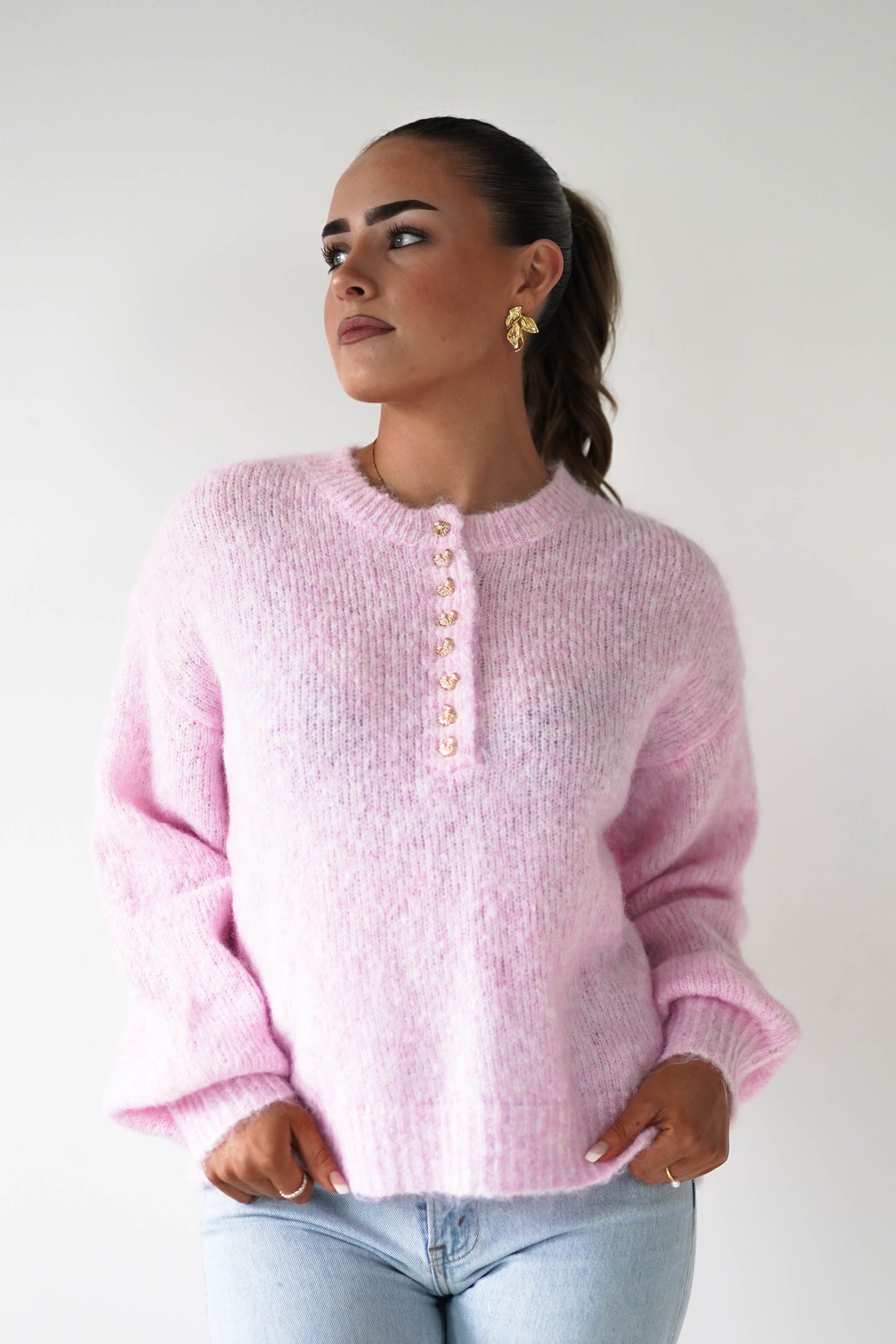 Calix Button Detail Knit Jumper | Pink-Oh Hello Clothing