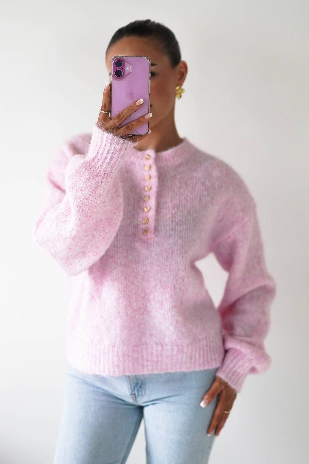 Calix Button Detail Knit Jumper | Pink-Oh Hello Clothing
