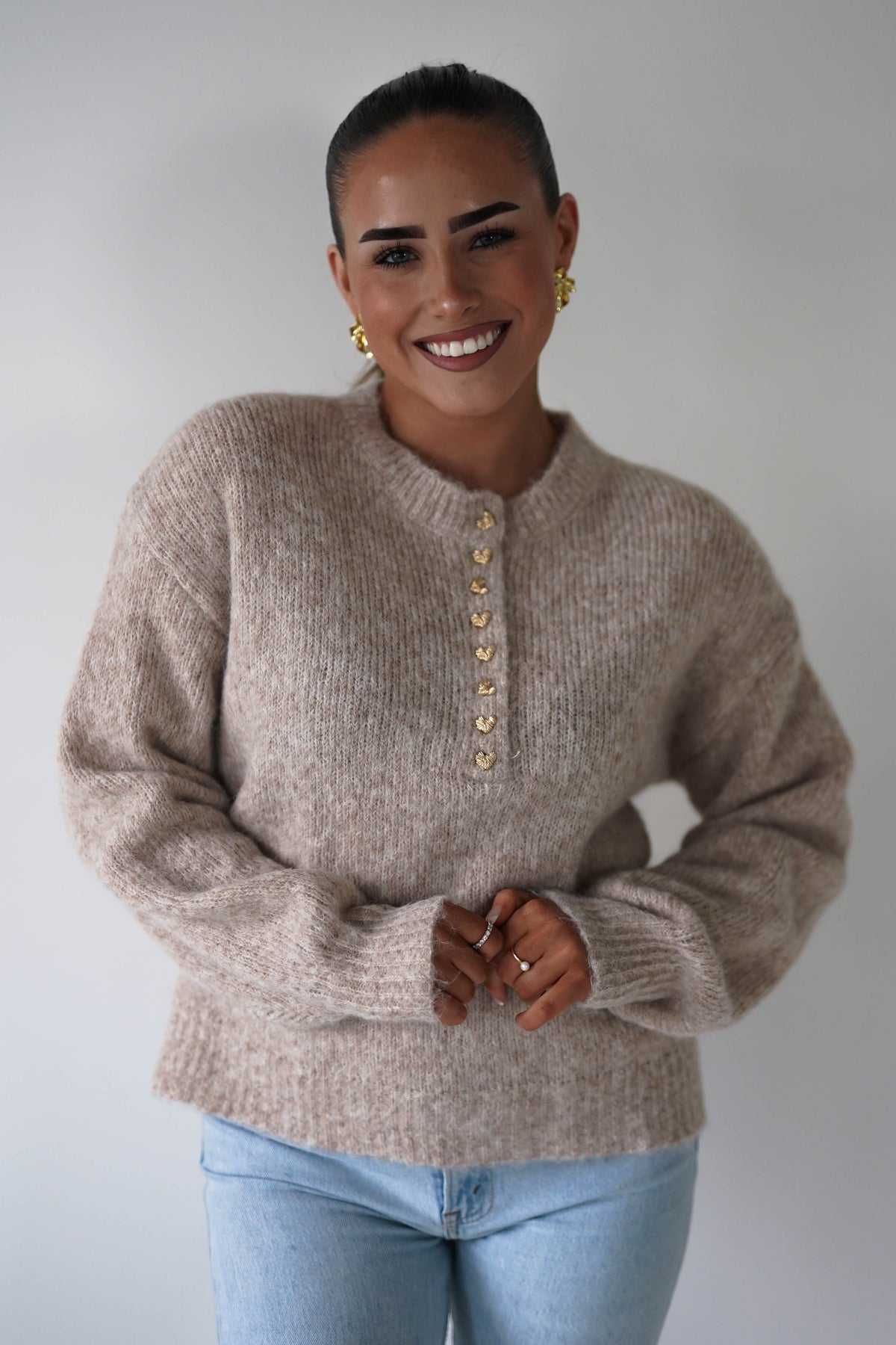 Calix Button Detail Knit Jumper | Taupe-Oh Hello Clothing