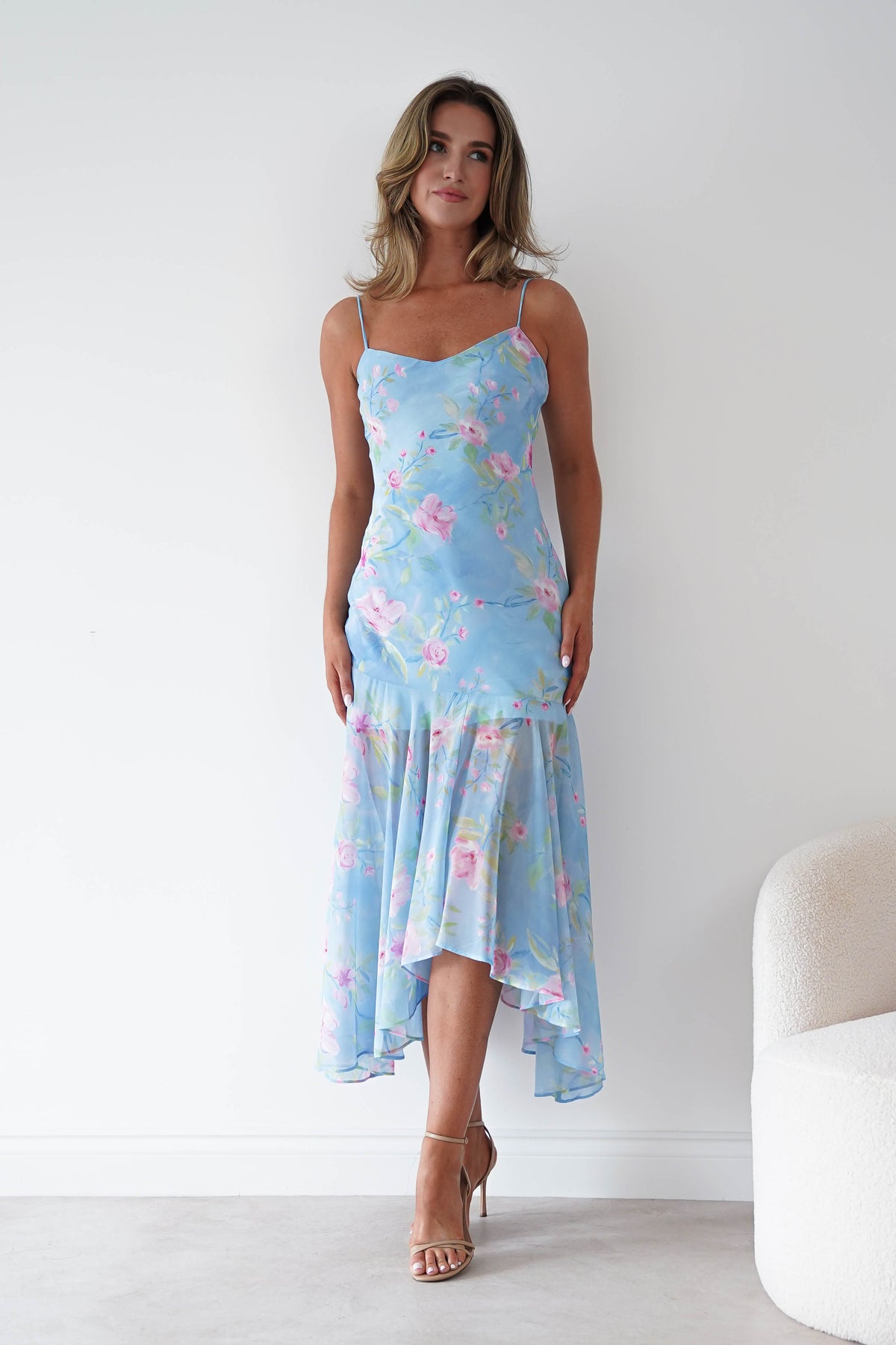 Calix Floral Asymmetric Midi Dress | Blue-Oh Hello Clothing