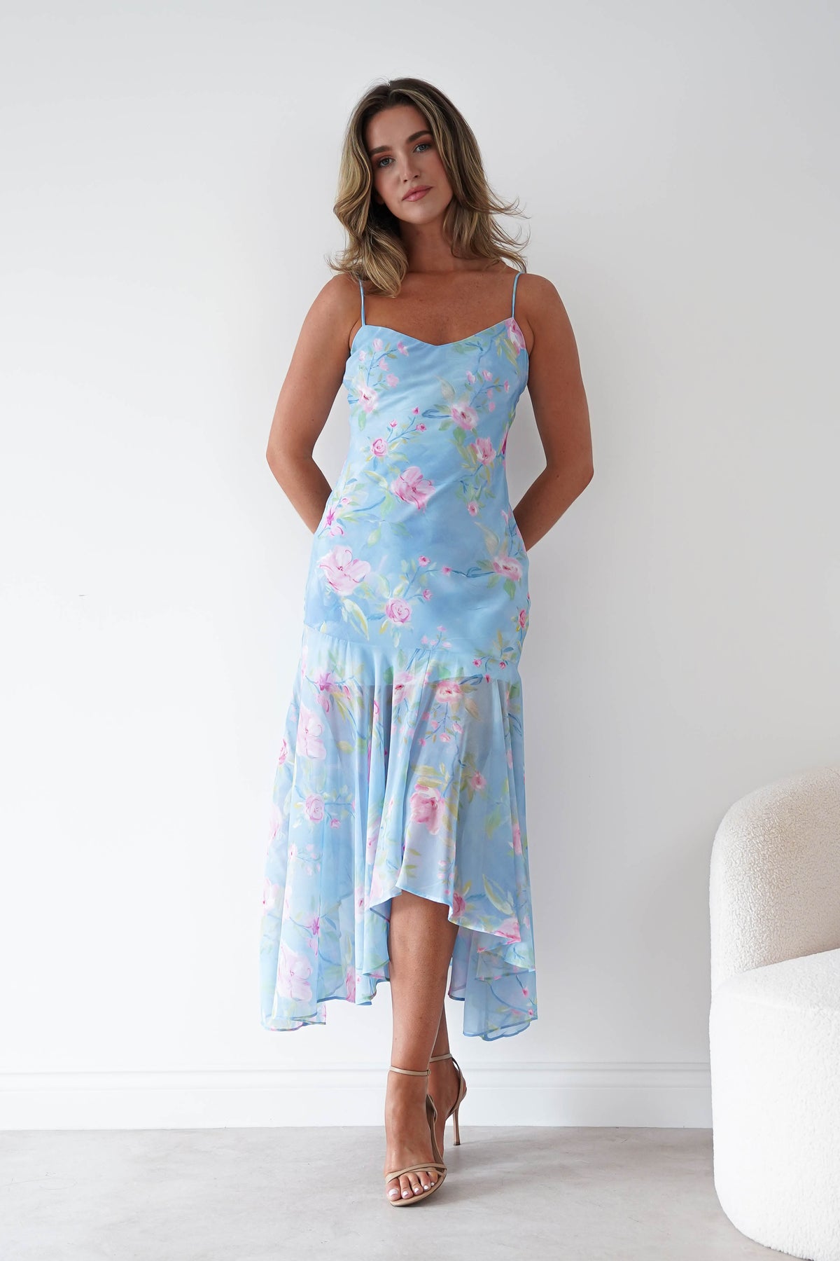 Calix Floral Asymmetric Midi Dress | Blue-Oh Hello Clothing