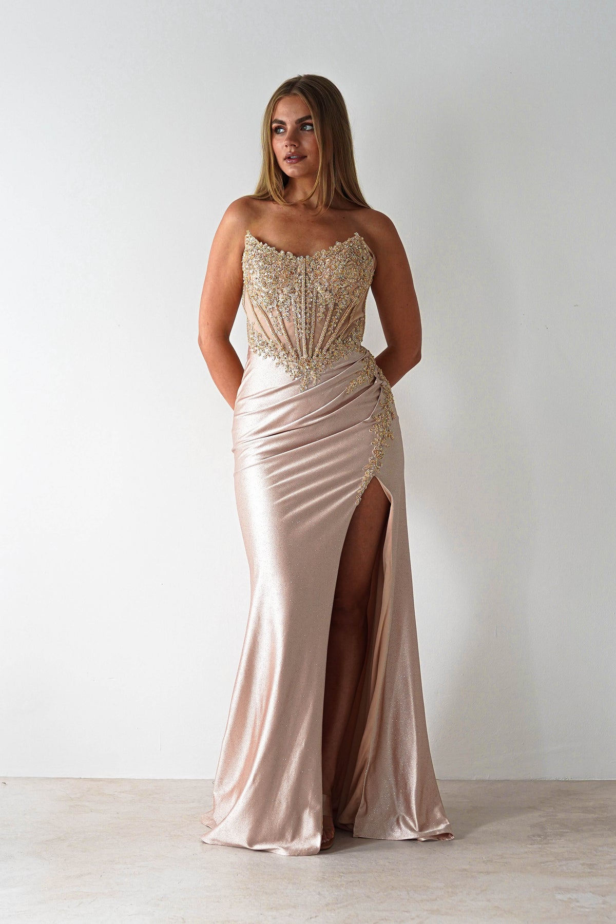 Caspian Embellished Bodycon Gown | Gold-Oh Hello Clothing