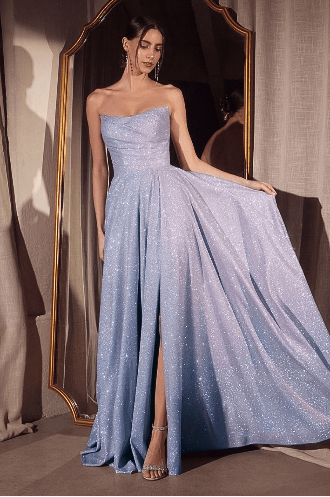 Cassia Strapless Glitter Aline Gown | Blue-Oh Hello Clothing