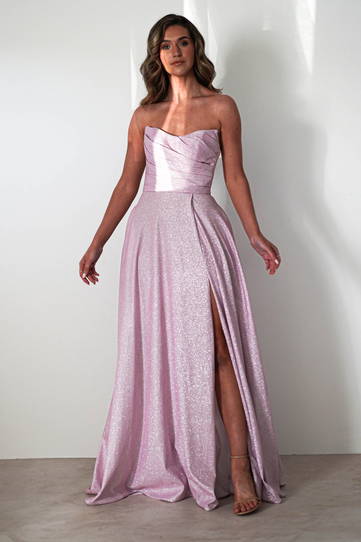 Cassia Strapless Glitter Aline Gown | Pink-Oh Hello Clothing