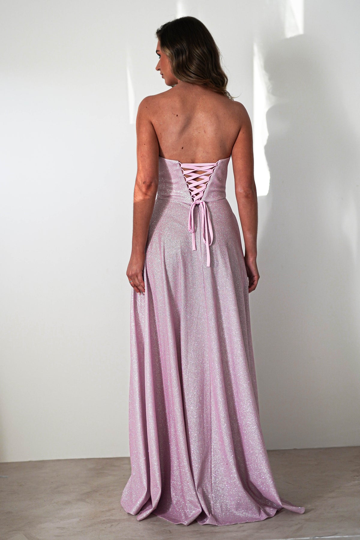 Cassia Strapless Glitter Aline Gown | Pink-Oh Hello Clothing