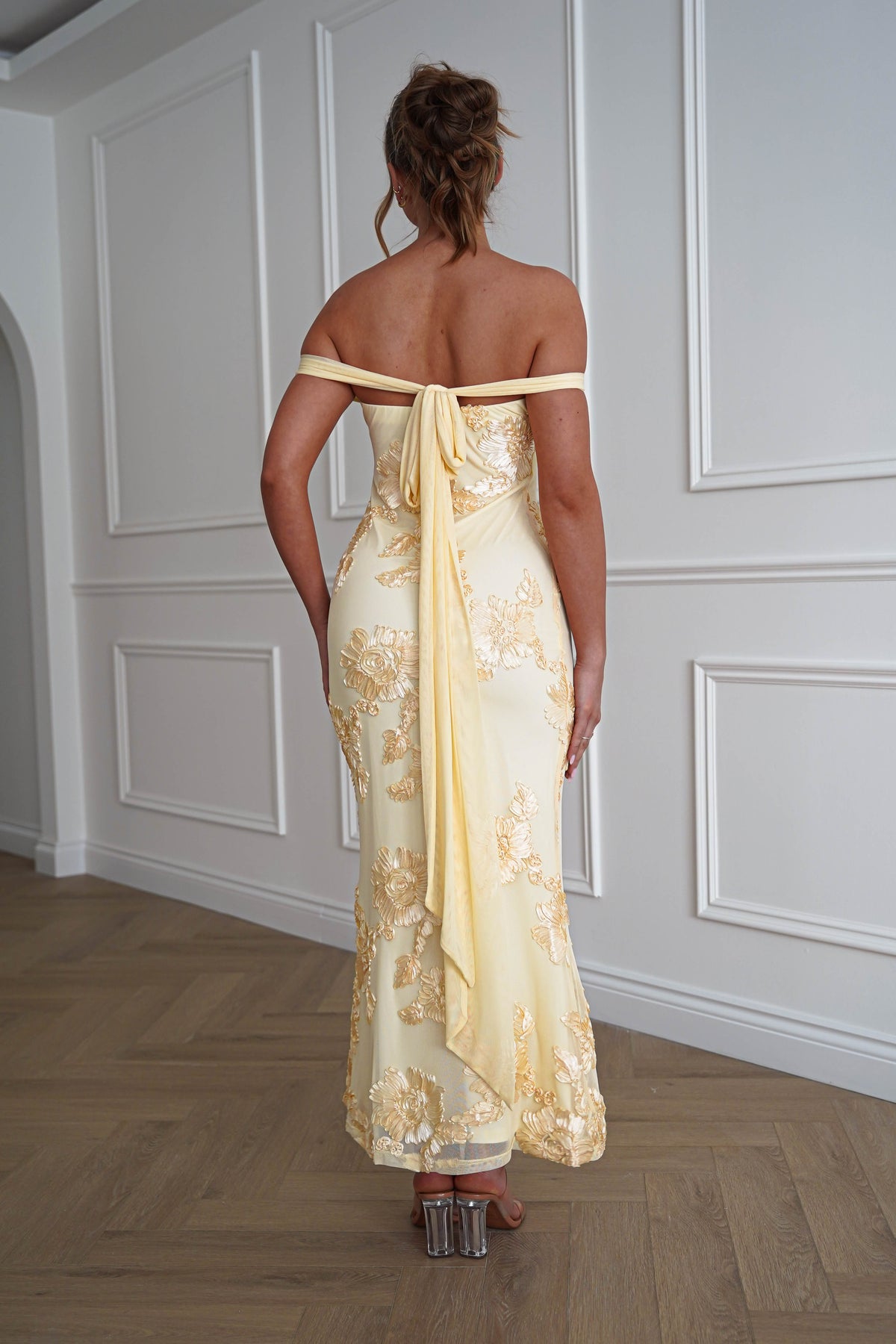 Cassidi Floral Appliqué Mini Dress | Yellow-Oh Hello Clothing