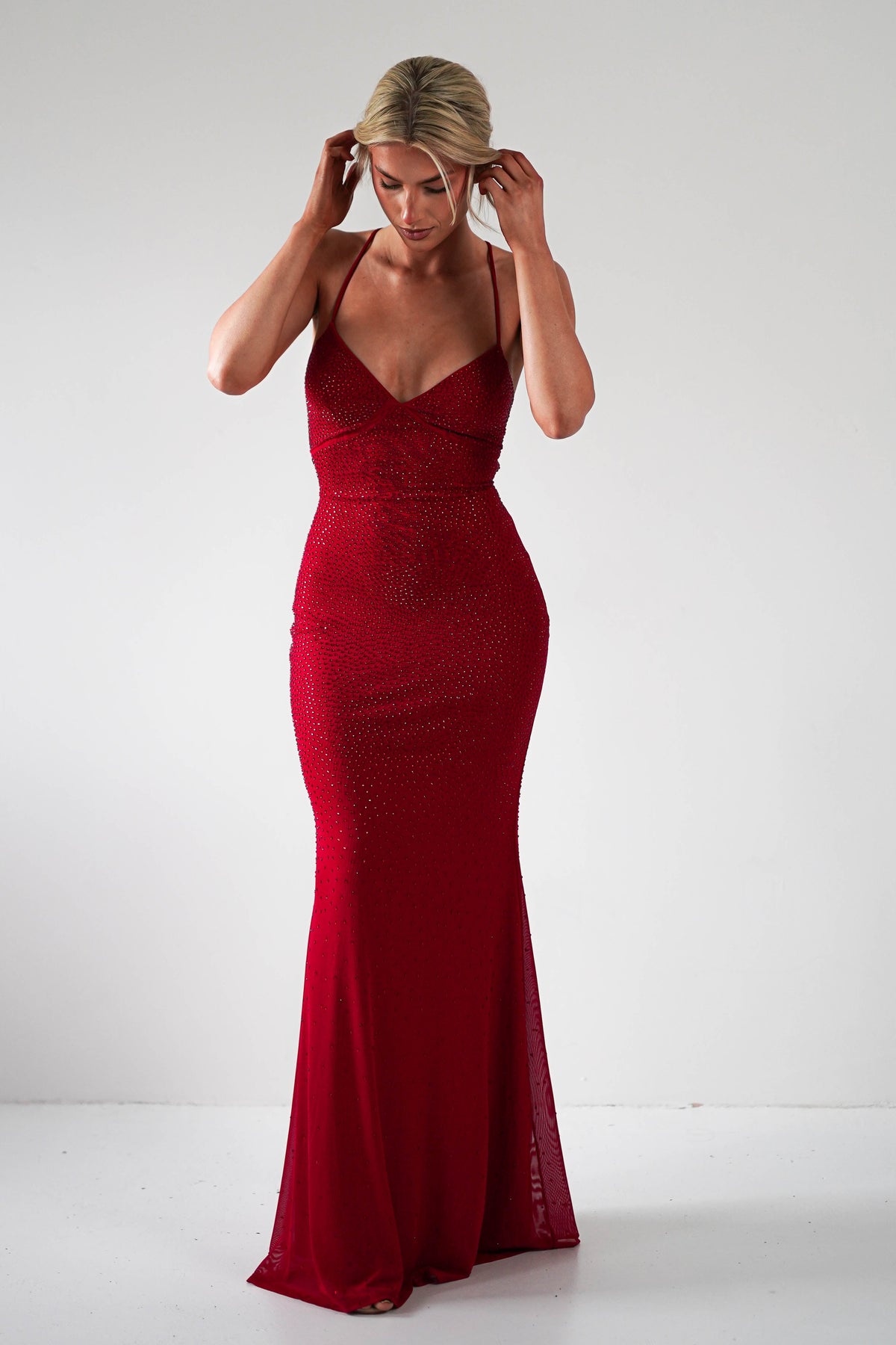 Cataleya Rhinestone Bodycon Gown | Red-Oh Hello Clothing
