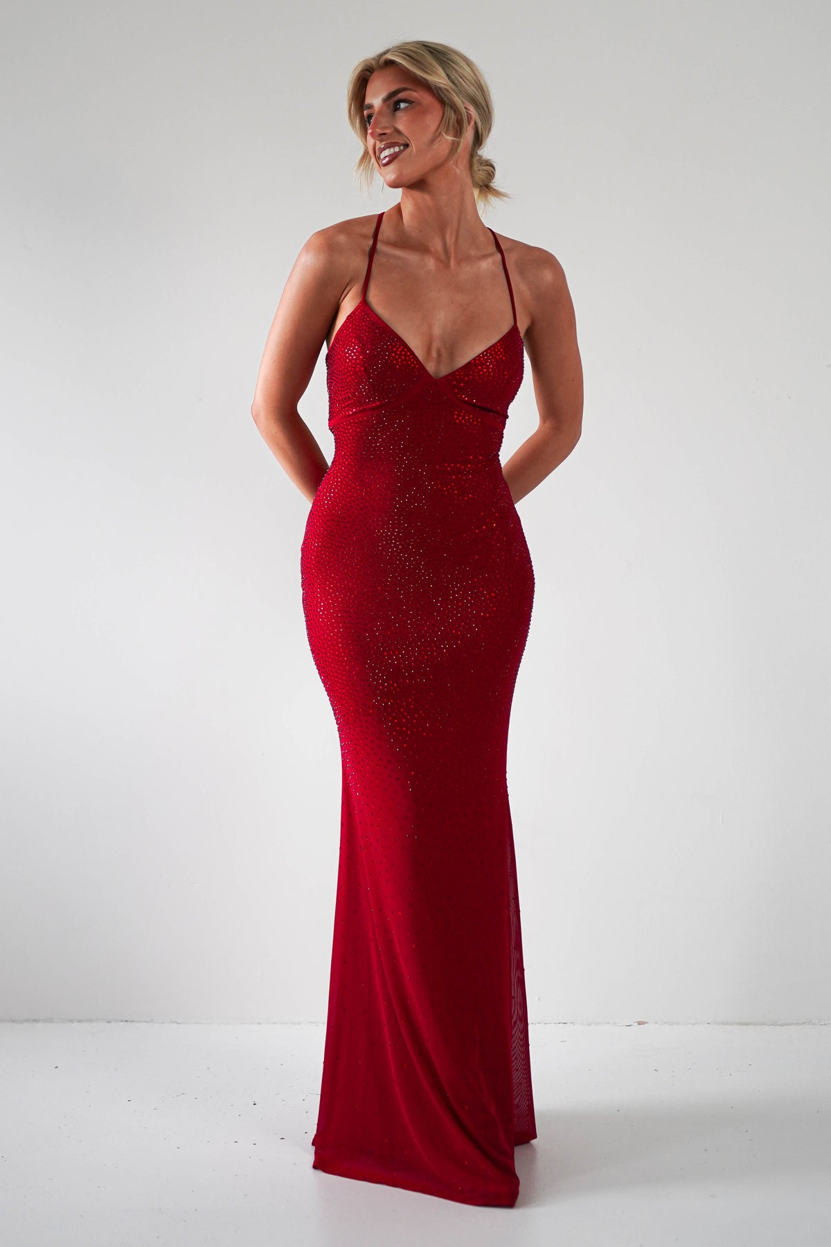 Cataleya Rhinestone Bodycon Gown | Red-Oh Hello Clothing