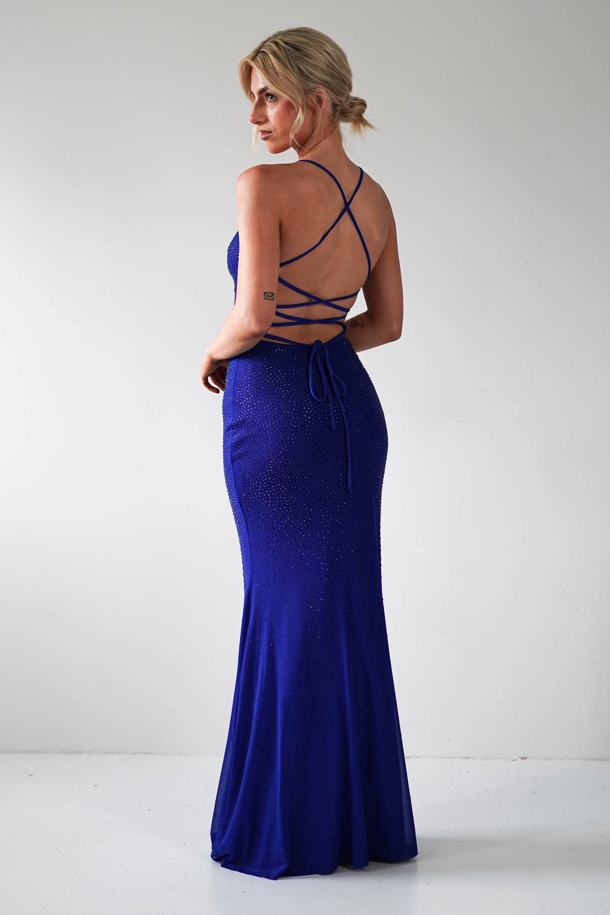 Cataleya Rhinestone Bodycon Gown | Royal Blue-Oh Hello Clothing