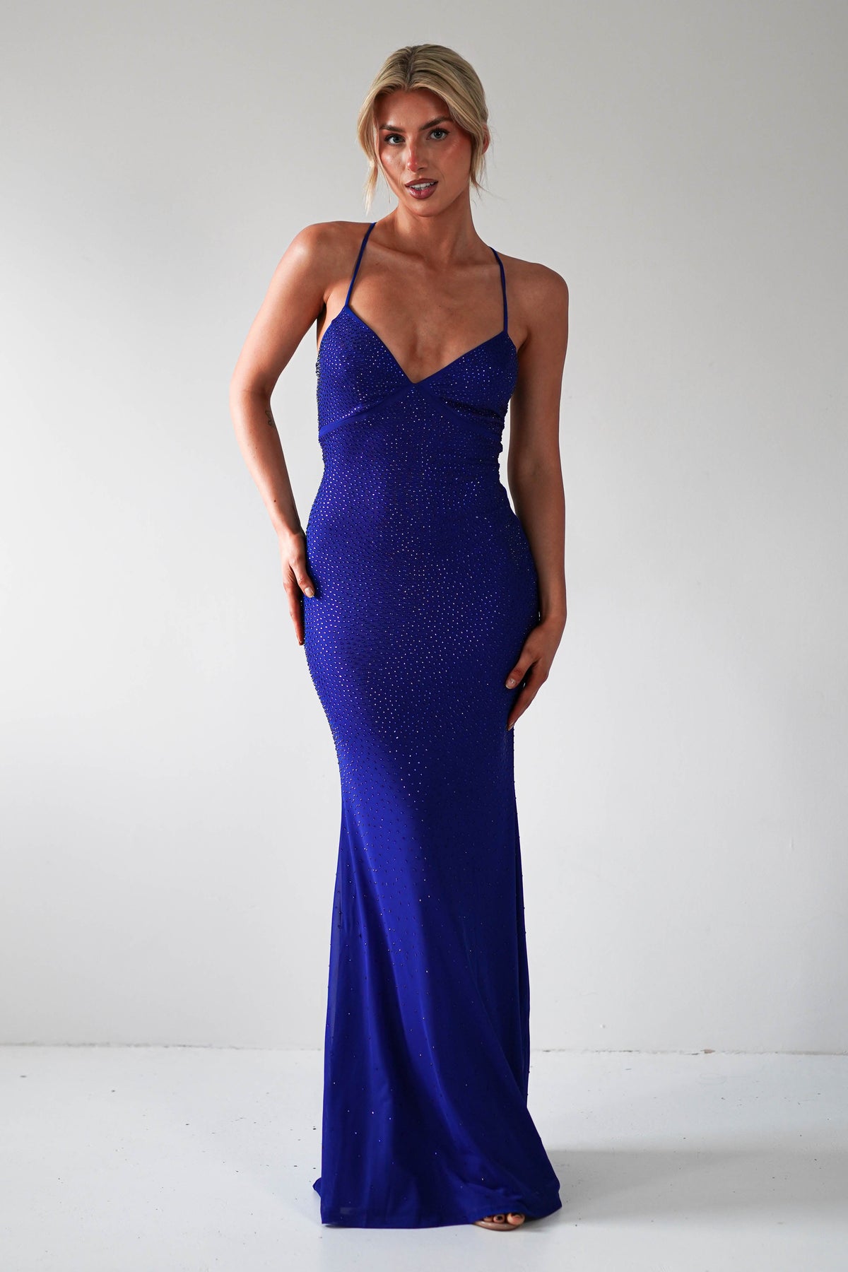 Cataleya Rhinestone Bodycon Gown | Royal Blue-Oh Hello Clothing