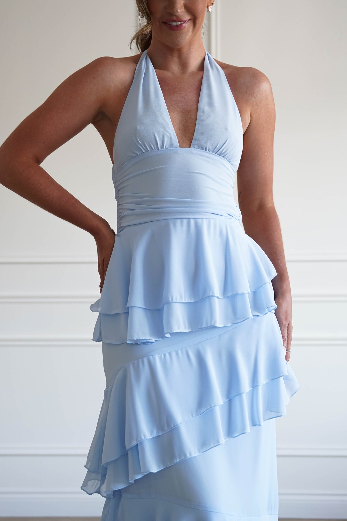 Caterina Tiered Halter Maxi Dress | Blue-Oh Hello Clothing
