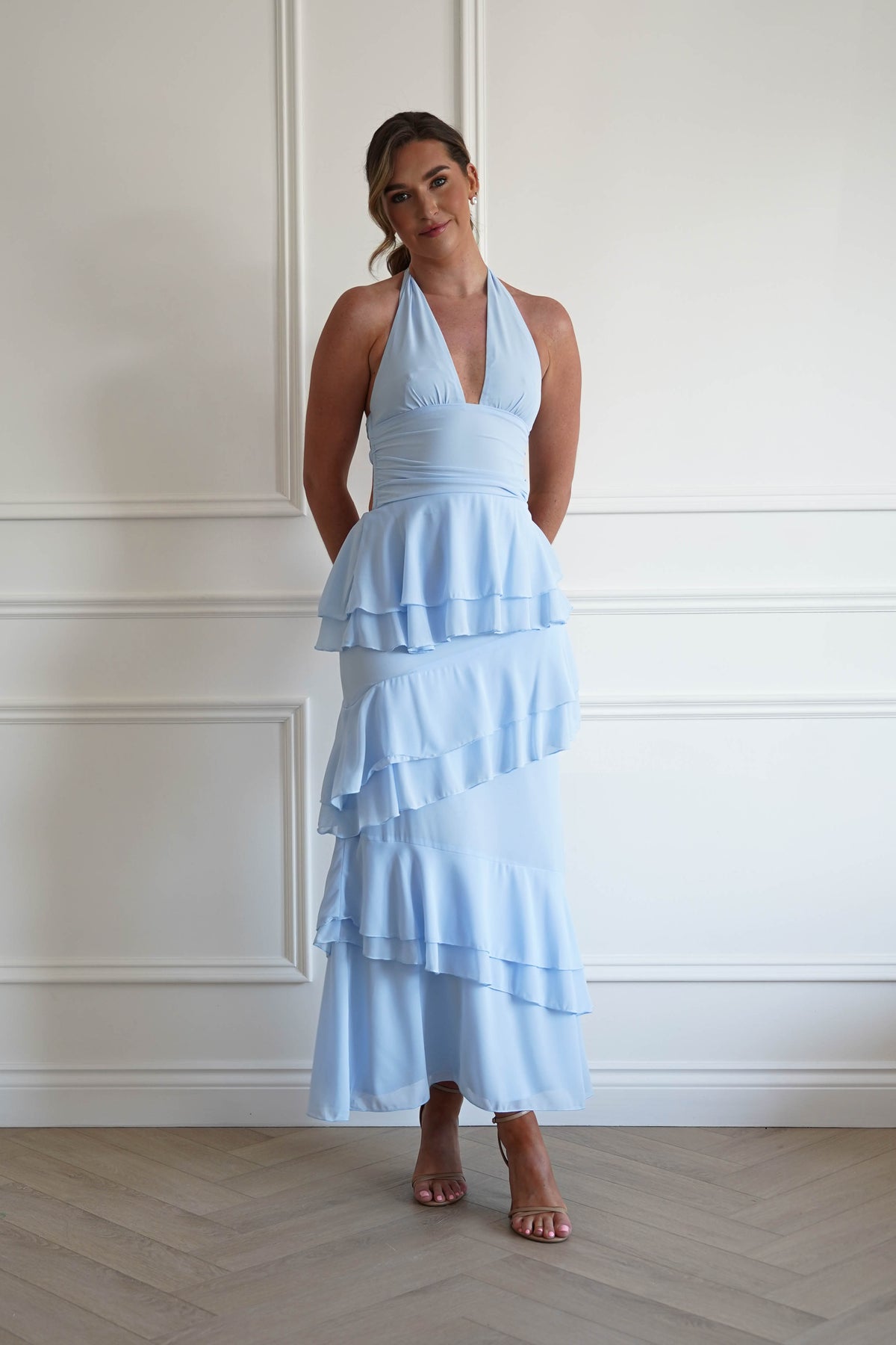 caterina maxi dress Blue Halterneck Wedding Guest | Linen Long Dress BOHO/ Made from silk Indianwear Bridalwear Asianwear Designerwear Pakistaniwear in Germany Color:Mellow Mauve