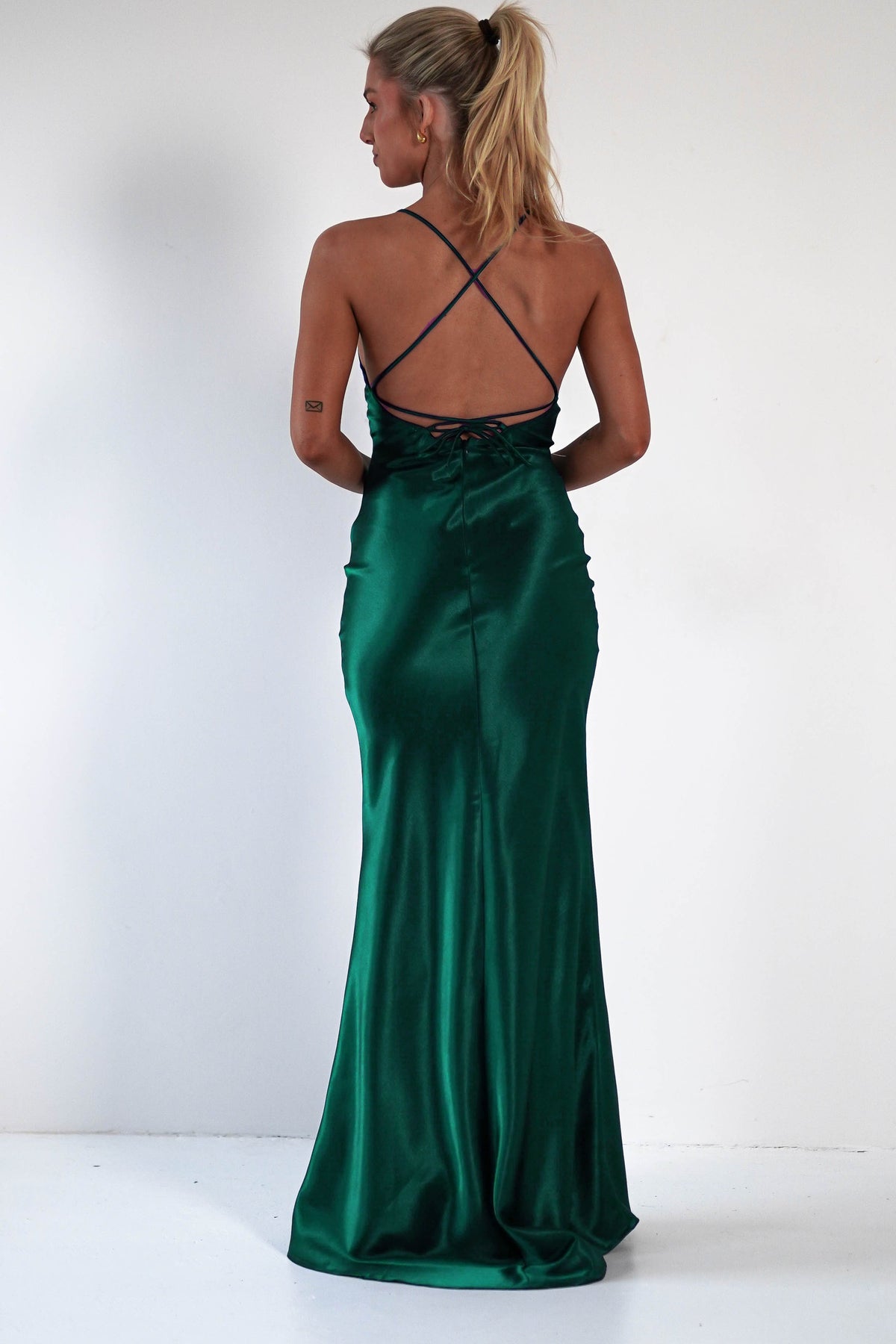 Celinee Satin Maxi Gown | Emerald Green-Oh Hello Clothing