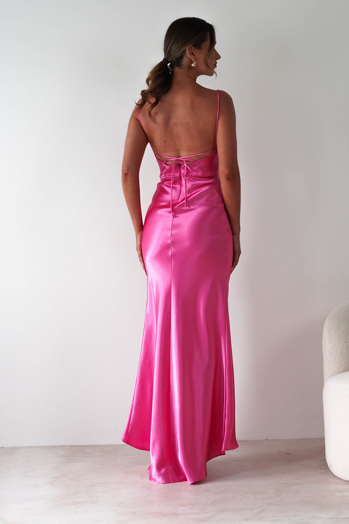 Celinee Satin Maxi Gown | Hot Pink-Oh Hello Clothing