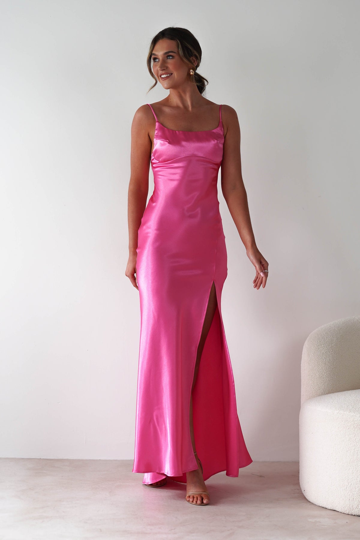 Celinee Satin Maxi Gown | Hot Pink-Oh Hello Clothing