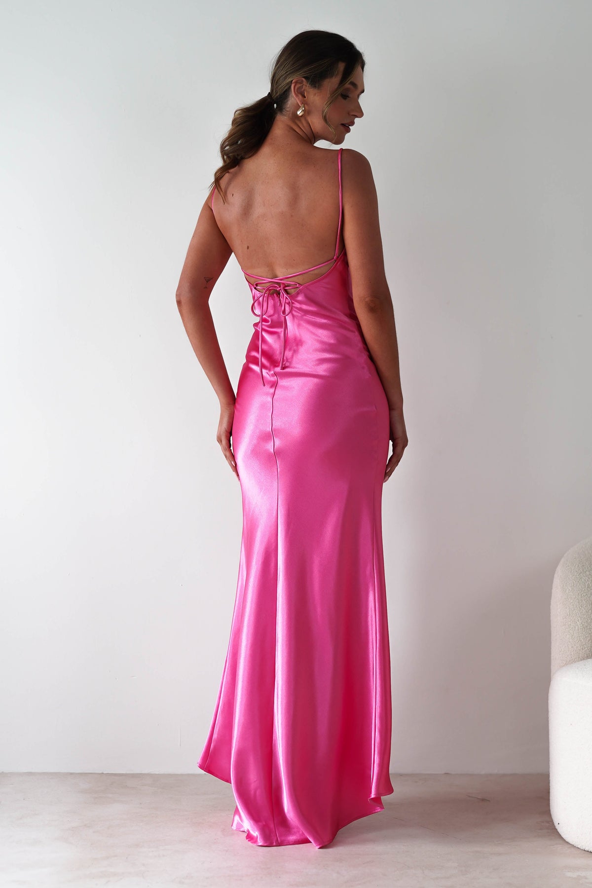 Celinee Satin Maxi Gown | Hot Pink-Oh Hello Clothing