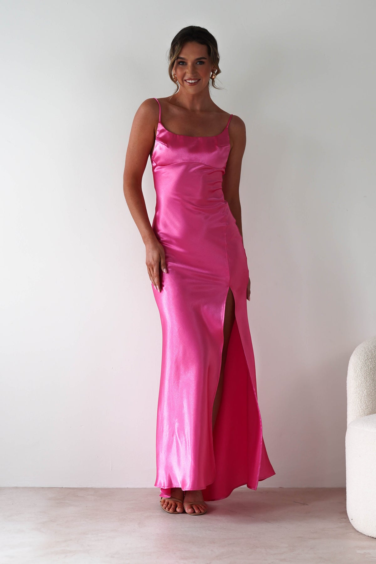 Celinee Satin Maxi Gown | Hot Pink-Oh Hello Clothing