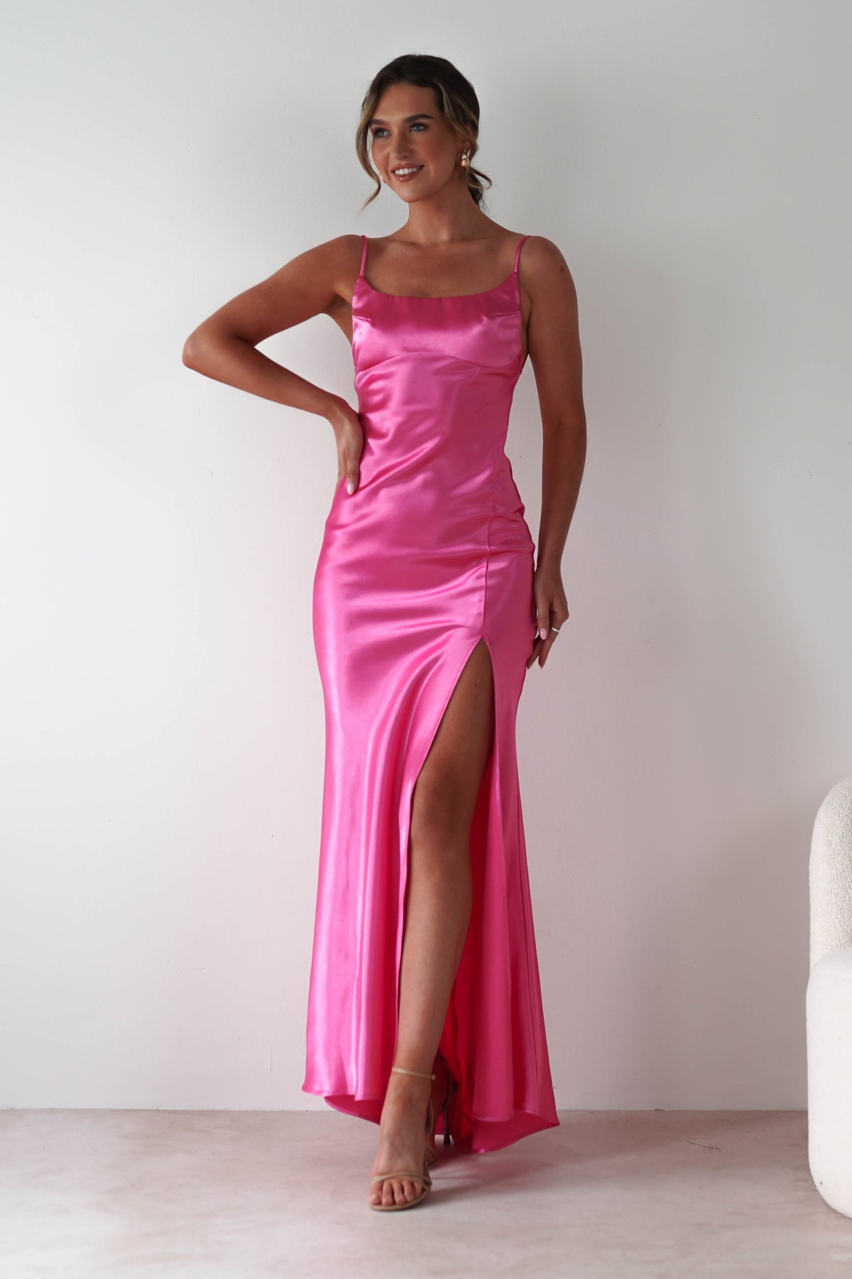 Celinee Satin Maxi Gown | Hot Pink-Oh Hello Clothing