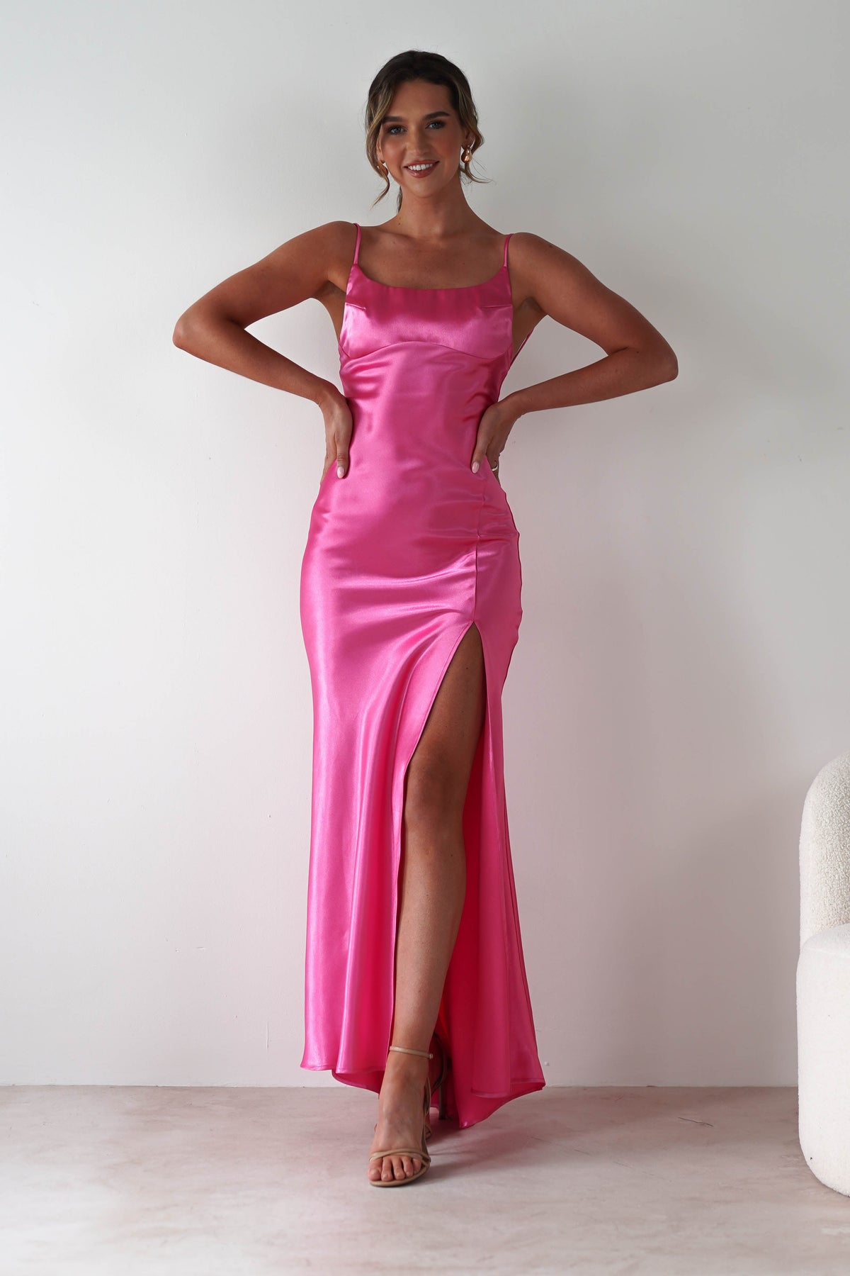 Celinee Satin Maxi Gown | Hot Pink-Oh Hello Clothing