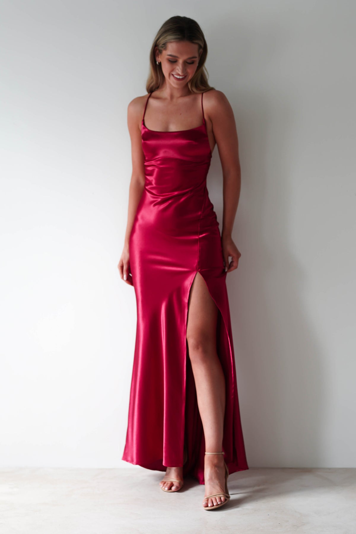 Celinee Satin Maxi Gown | Red-Oh Hello Clothing