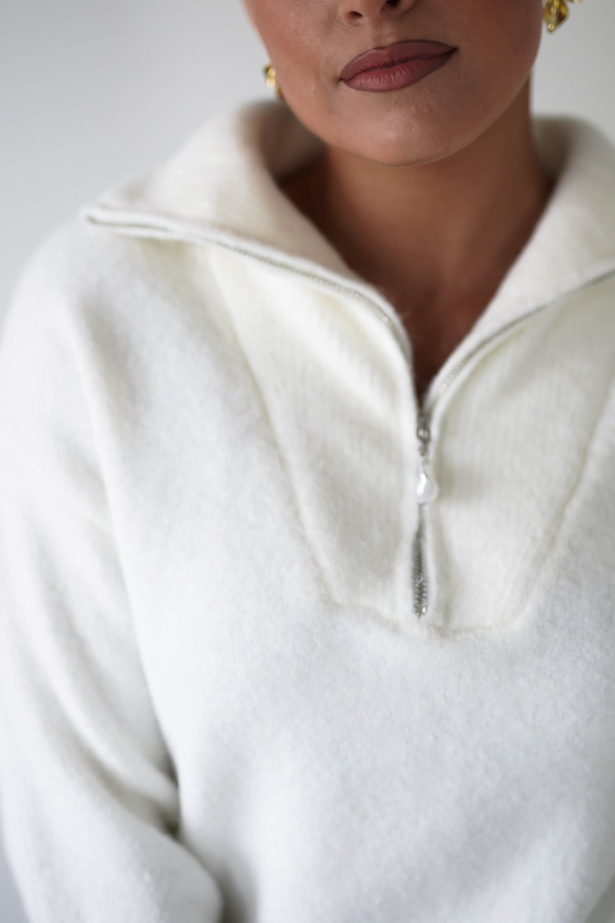 Chaney Half Pink Zip Jumper | White-Oh Hello Clothing