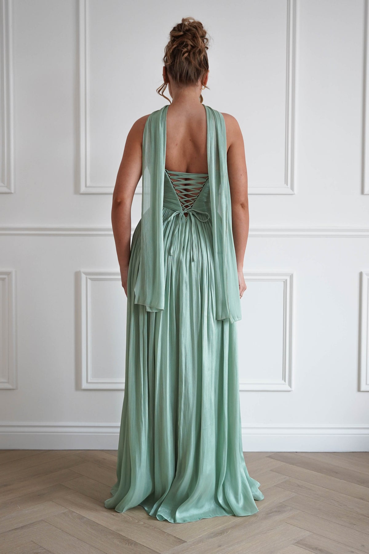 Charla Pleated Luminescent Maxi Gown | Sage-Oh Hello Clothing