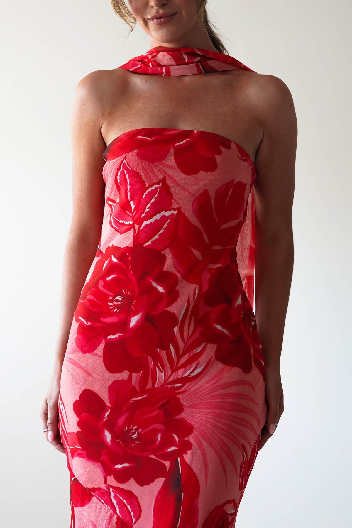 Charlene Floral Chiffon Maxi Dress | Red Print-Oh Hello Clothing