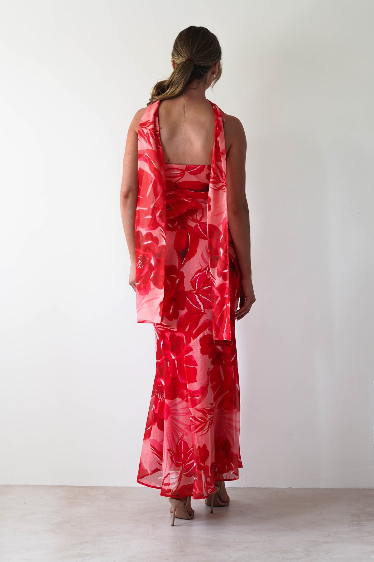 Charlene Floral Chiffon Maxi Dress | Red Print-Oh Hello Clothing