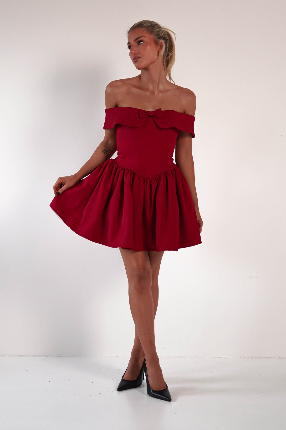 Charlotte Corset Bow Mini Dress | Dark Red-Oh Hello Clothing