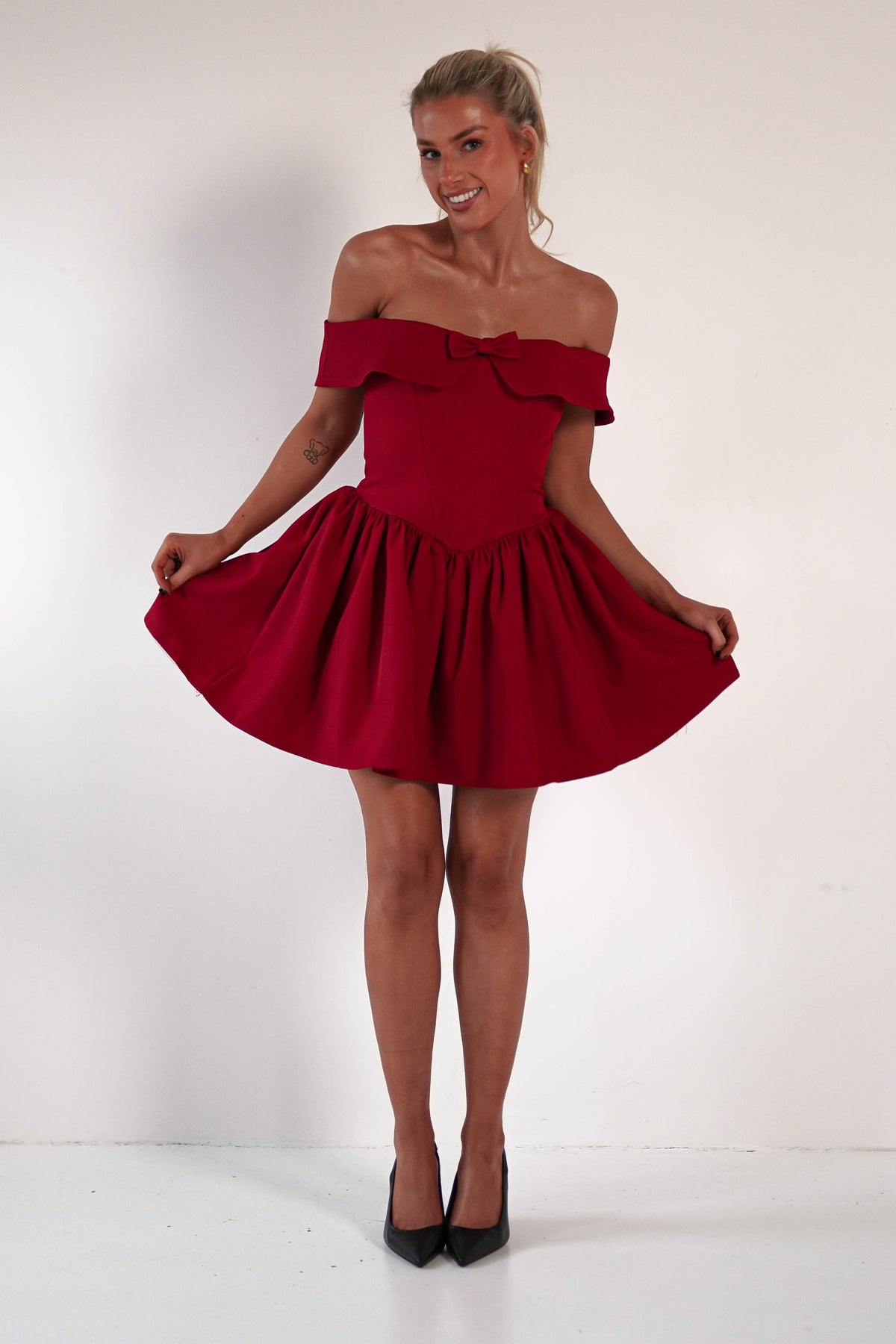 Charlotte Corset Bow Mini Dress | Dark Red-Oh Hello Clothing