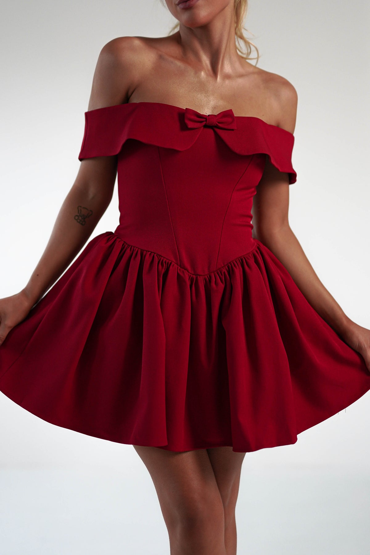 Charlotte Corset Bow Mini Dress | Dark Red-Oh Hello Clothing