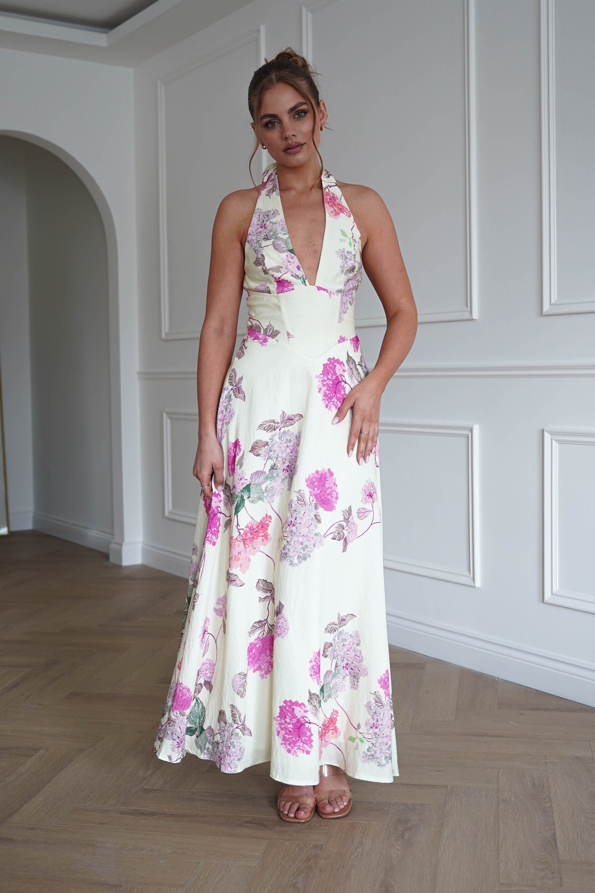 Charlotte Floral Pink Maxi Dress | Lime/Pink-Oh Hello Clothing