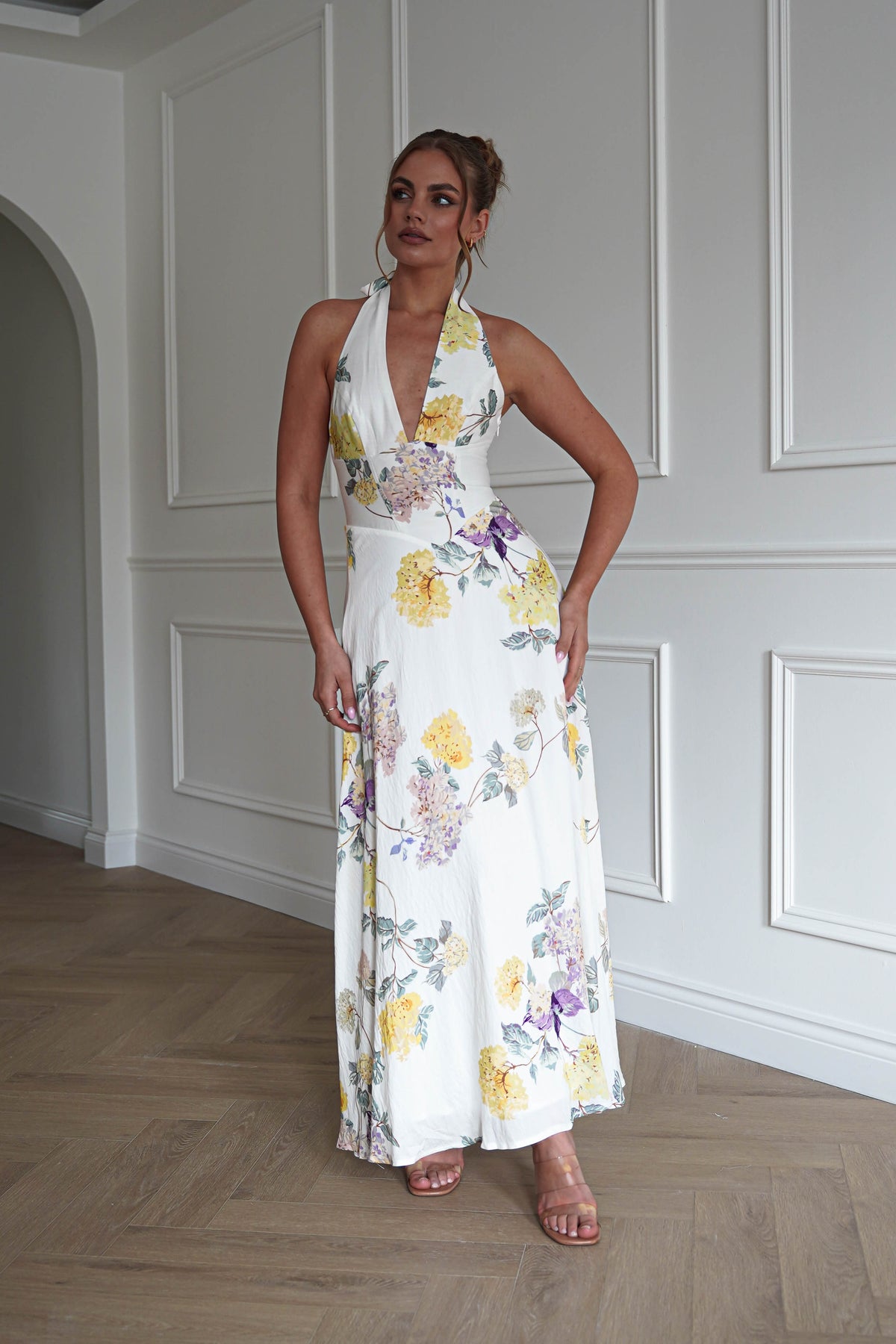 Charlotte Floral Pink Maxi Dress | White/Yellow-Oh Hello Clothing