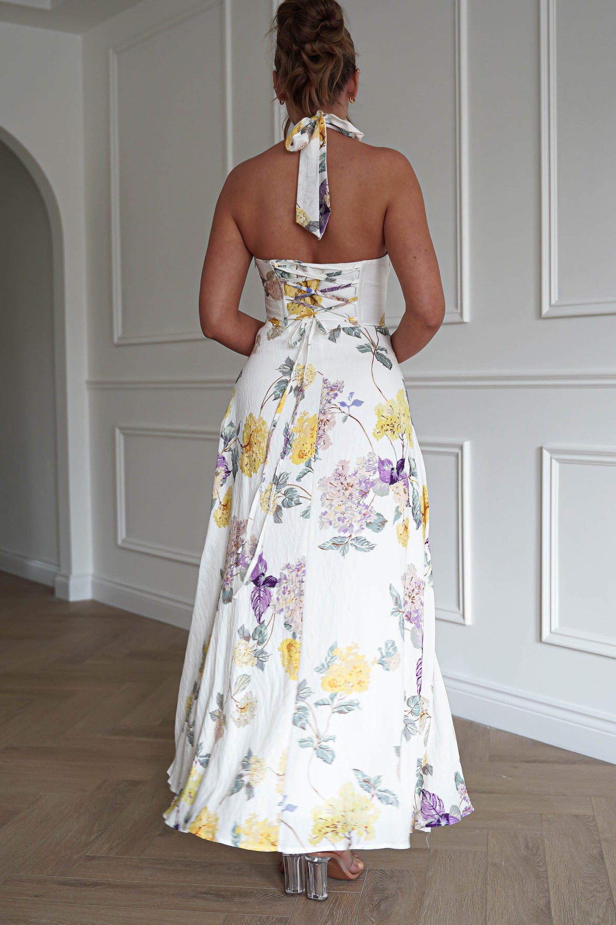 Charlotte Floral Pink Maxi Dress | White/Yellow-Oh Hello Clothing