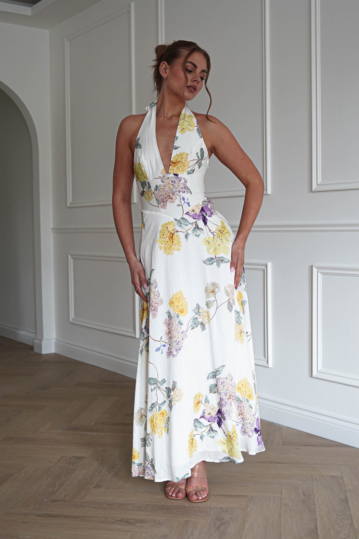 Charlotte Floral Pink Maxi Dress | White/Yellow-Oh Hello Clothing