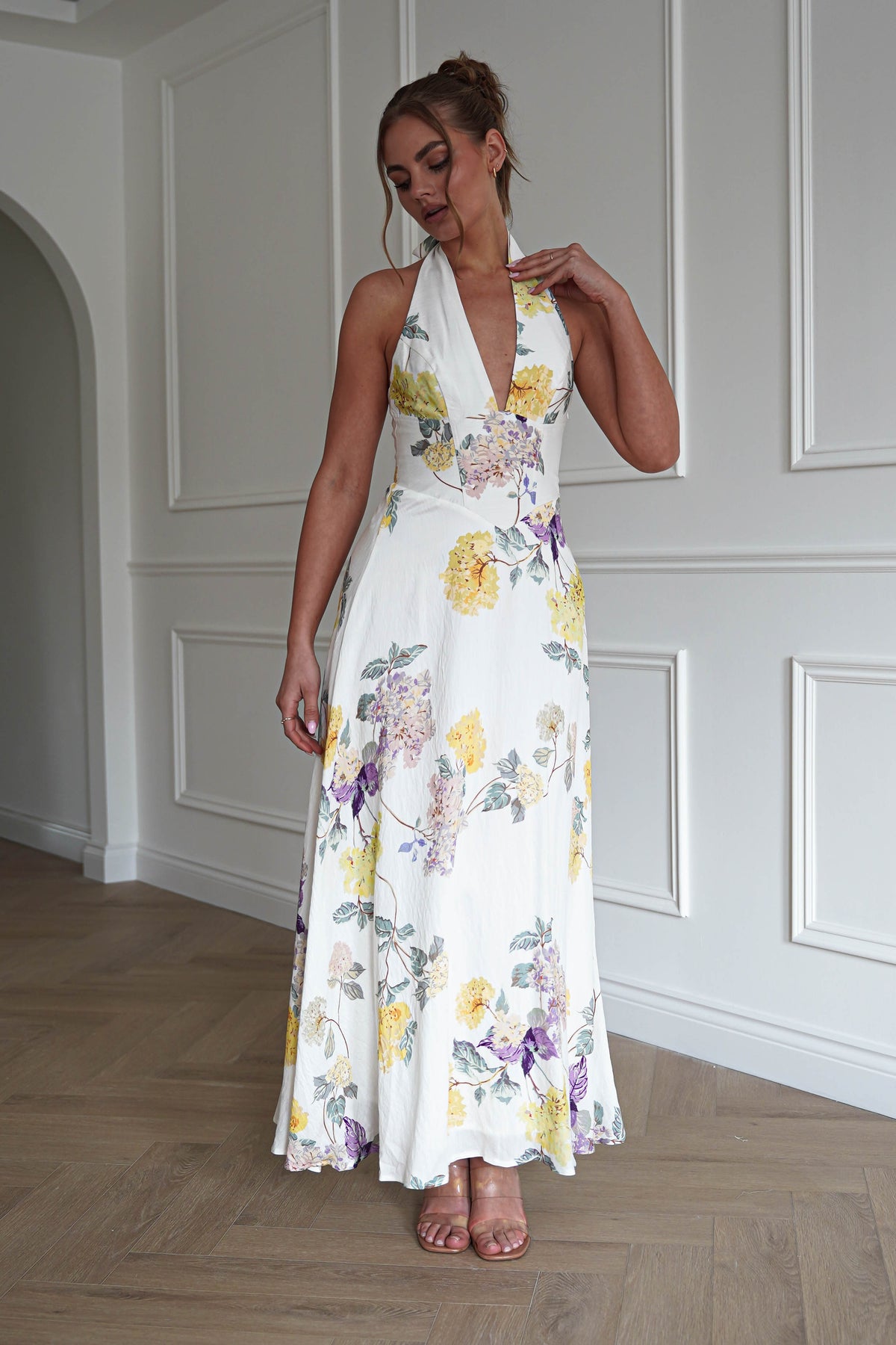 Charlotte Floral Pink Maxi Dress | White/Yellow-Oh Hello Clothing