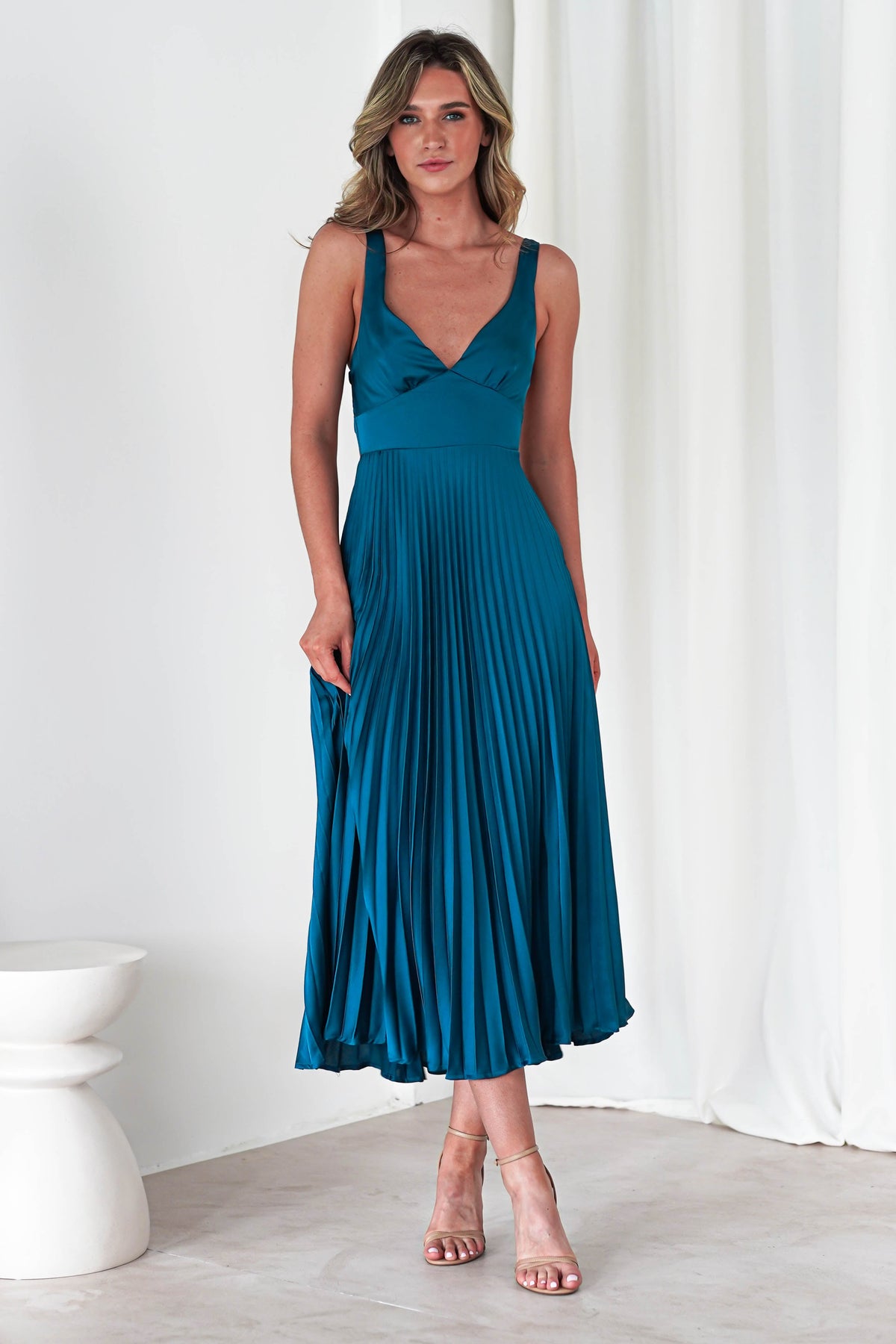 Cheri Pleated Midaxi Dress | Teal-Oh Hello Clothing
