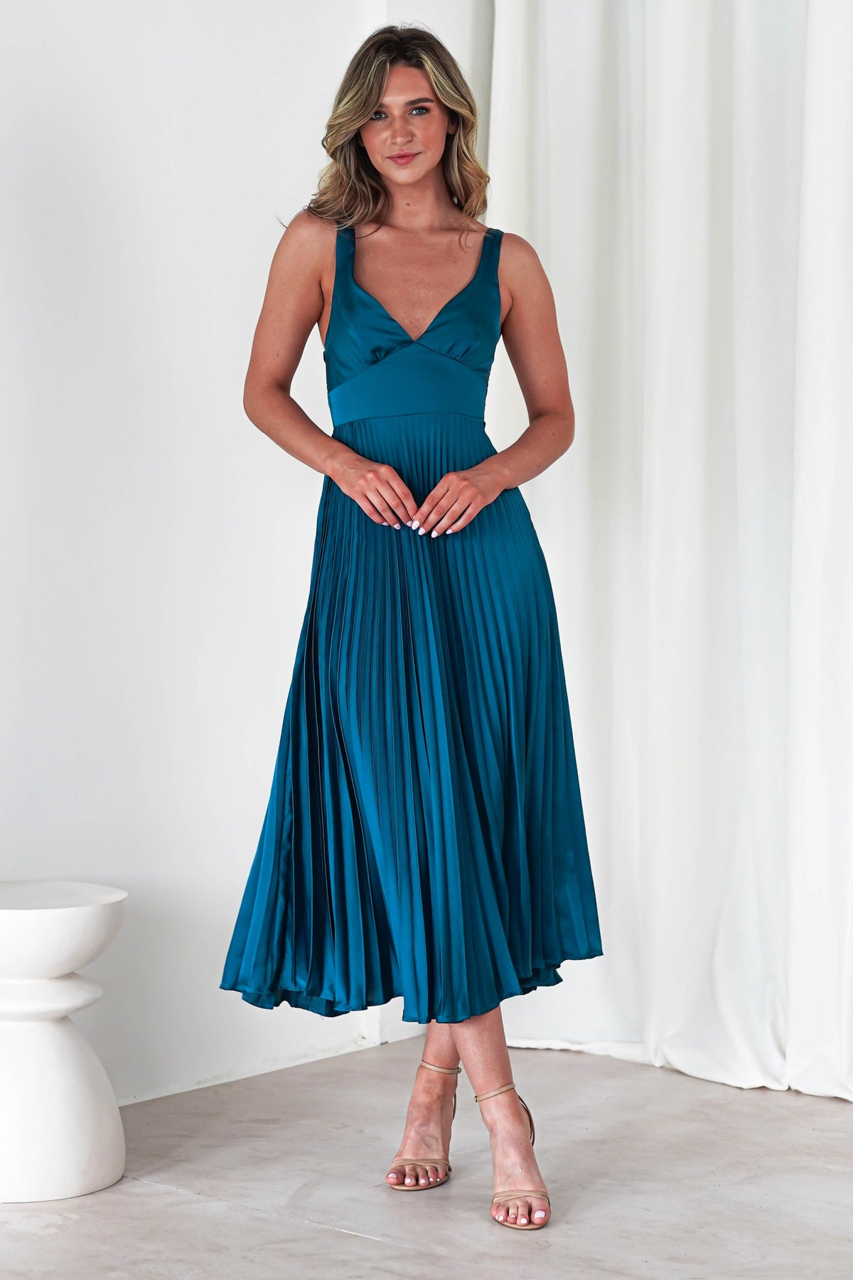 Cheri Pleated Midaxi Dress | Teal-Oh Hello Clothing