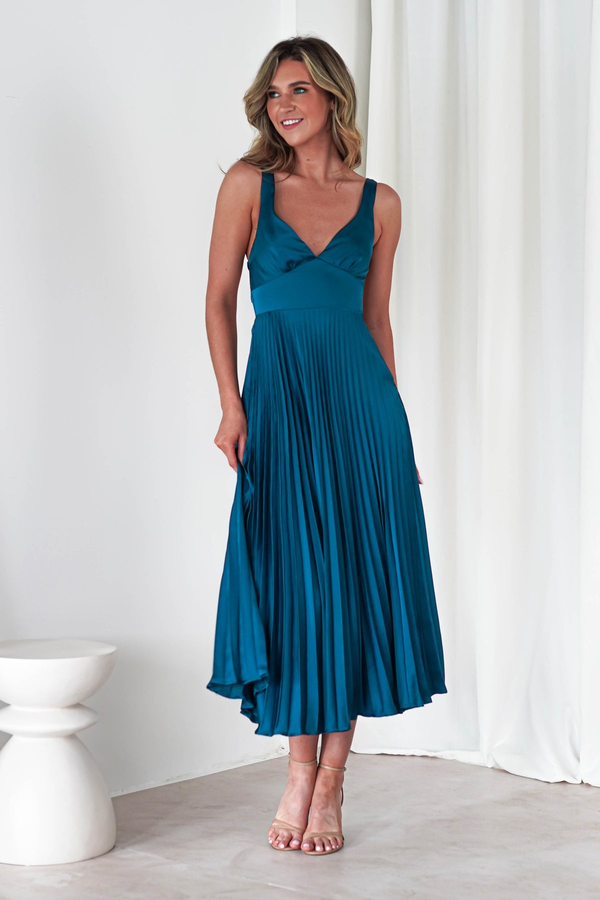 Cheri Pleated Midaxi Dress | Teal-Oh Hello Clothing