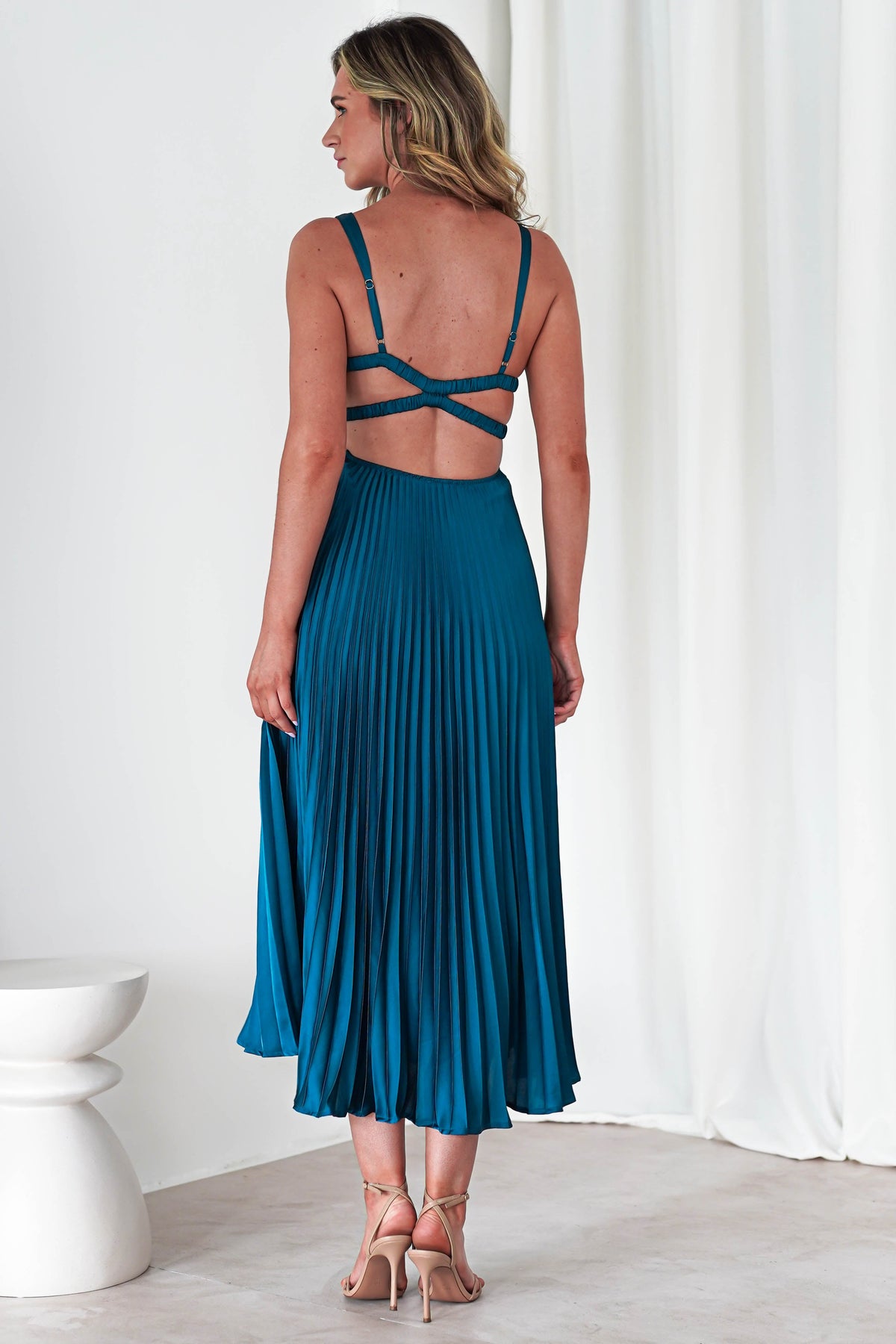 Cheri Pleated Midaxi Dress | Teal-Oh Hello Clothing