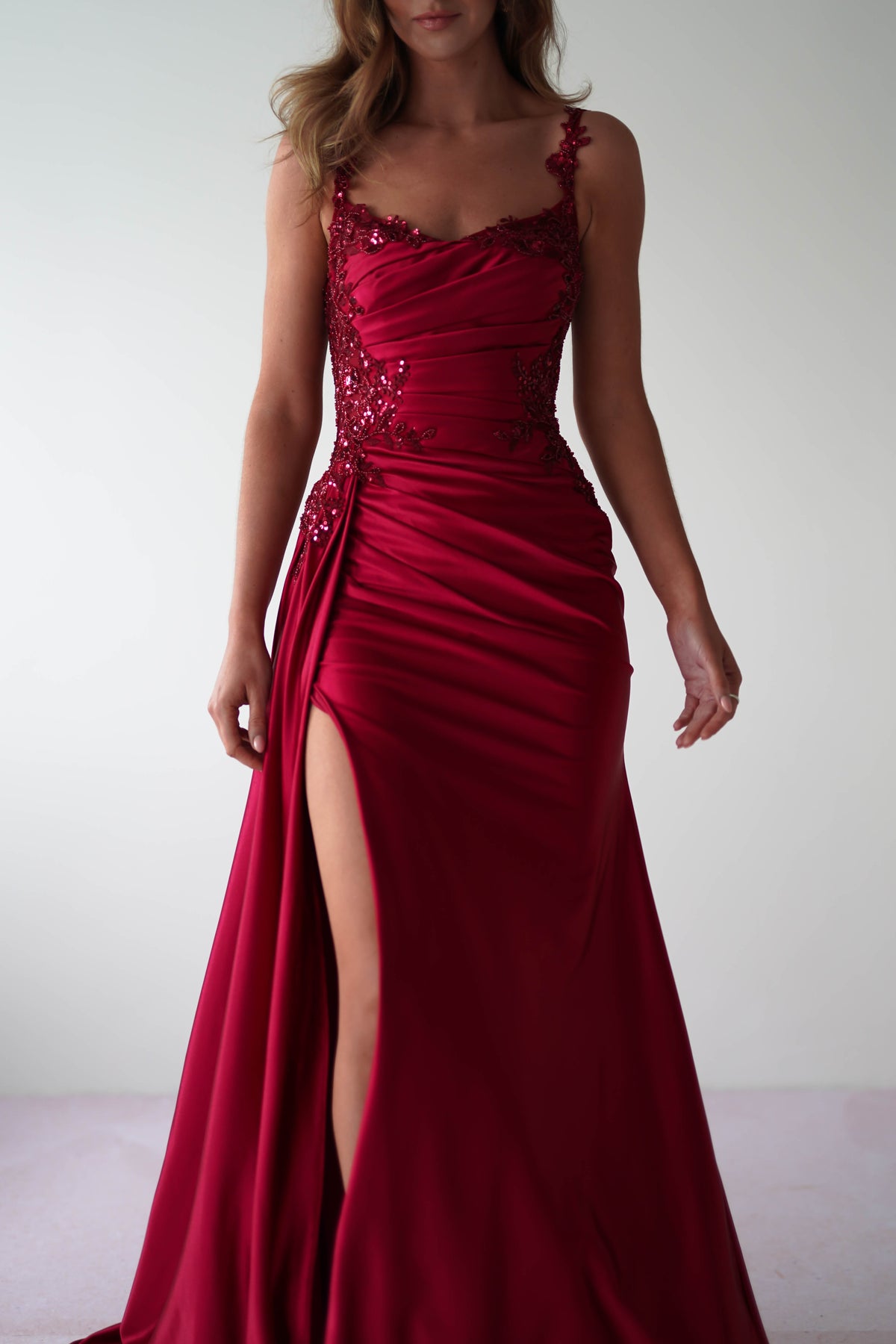 Cindy Pleated Bodice Gown | Burgundy-Oh Hello Clothing