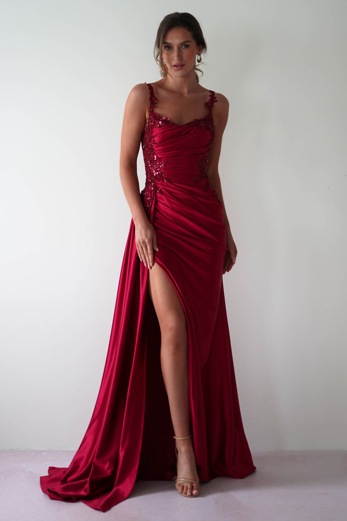 Cindy Pleated Bodice Gown | Burgundy-Oh Hello Clothing